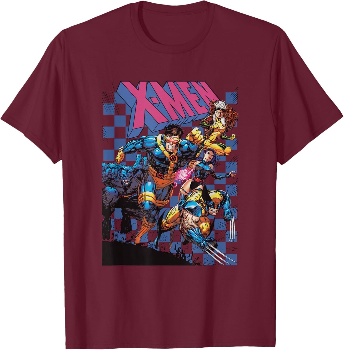 Marvel X-Men Classic Team Lineup Charging Into Battle Retro T-Shirt - T-Shirt | Maroon