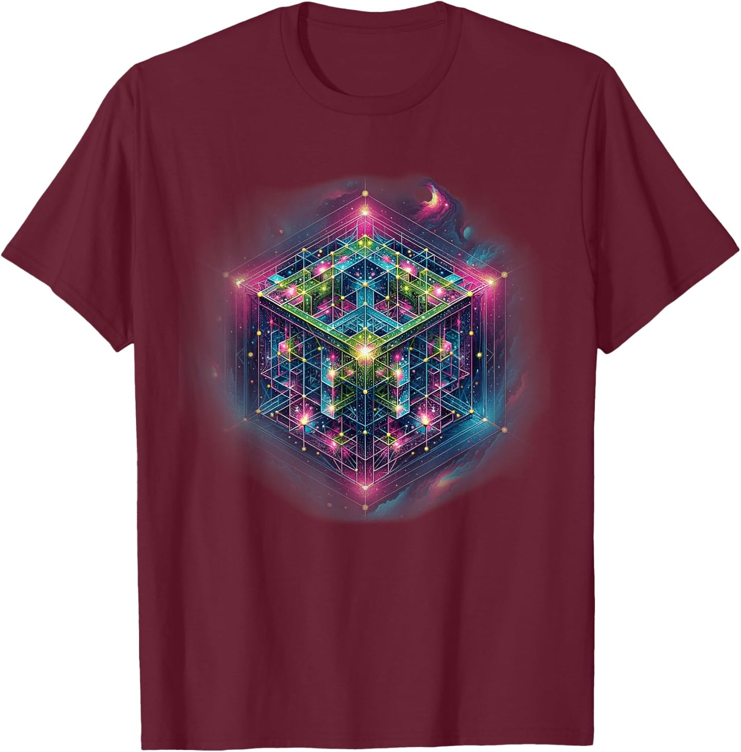 Sacred Geometry Flower of Life Metatron's Cube T-Shirt - T-Shirt | Maroon