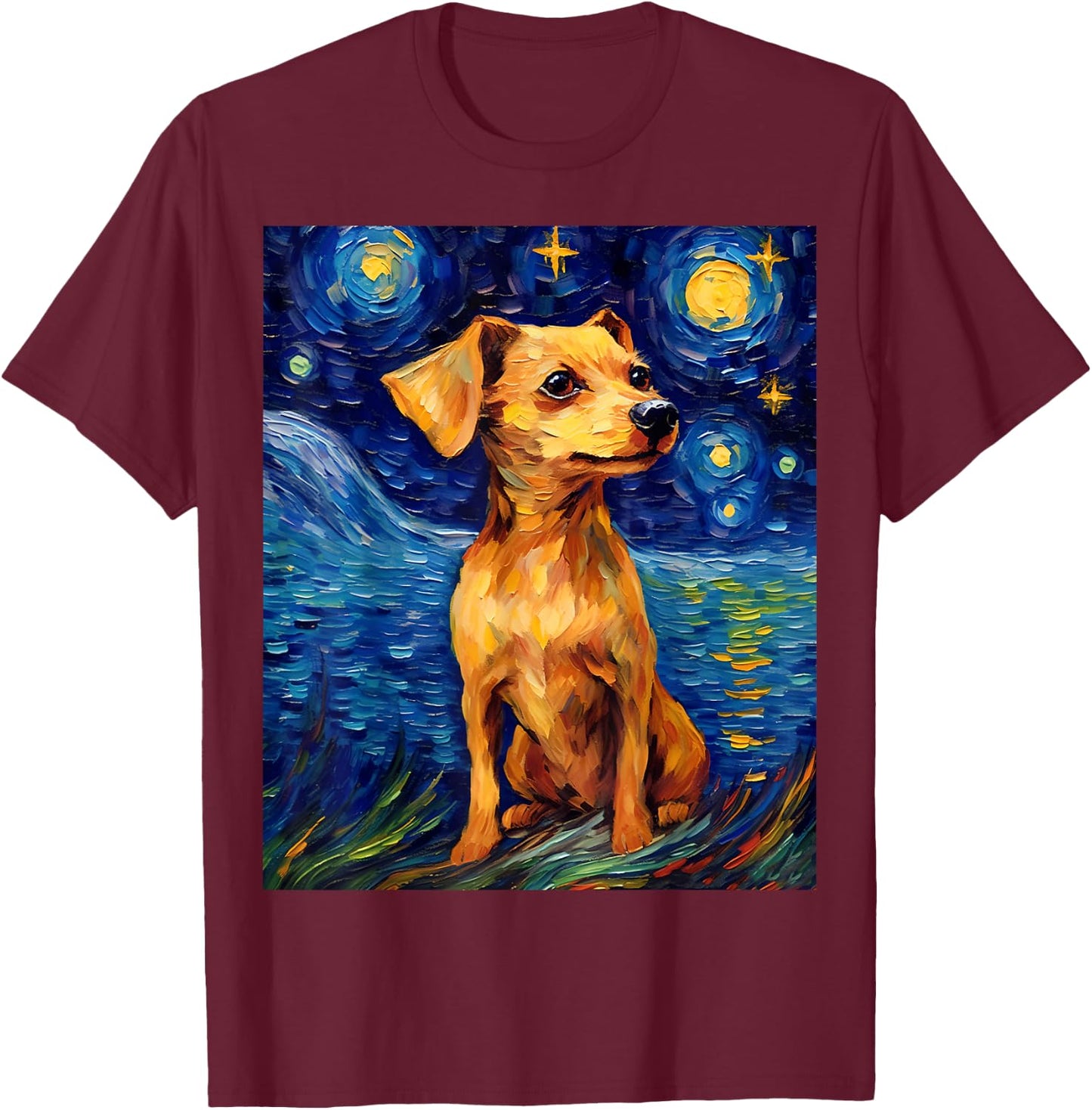 Surreal Starry Night Chiweenie Dog T-Shirt - T-Shirt | Maroon