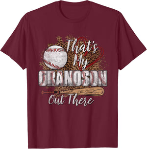 That's My Grandson Out There Leopard Baseball Grandma T-Shirt - T-Shirt | Maroon
