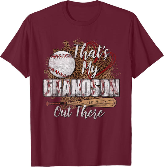 That's My Grandson Out There Leopard Baseball Grandma T-Shirt - T-Shirt | Maroon