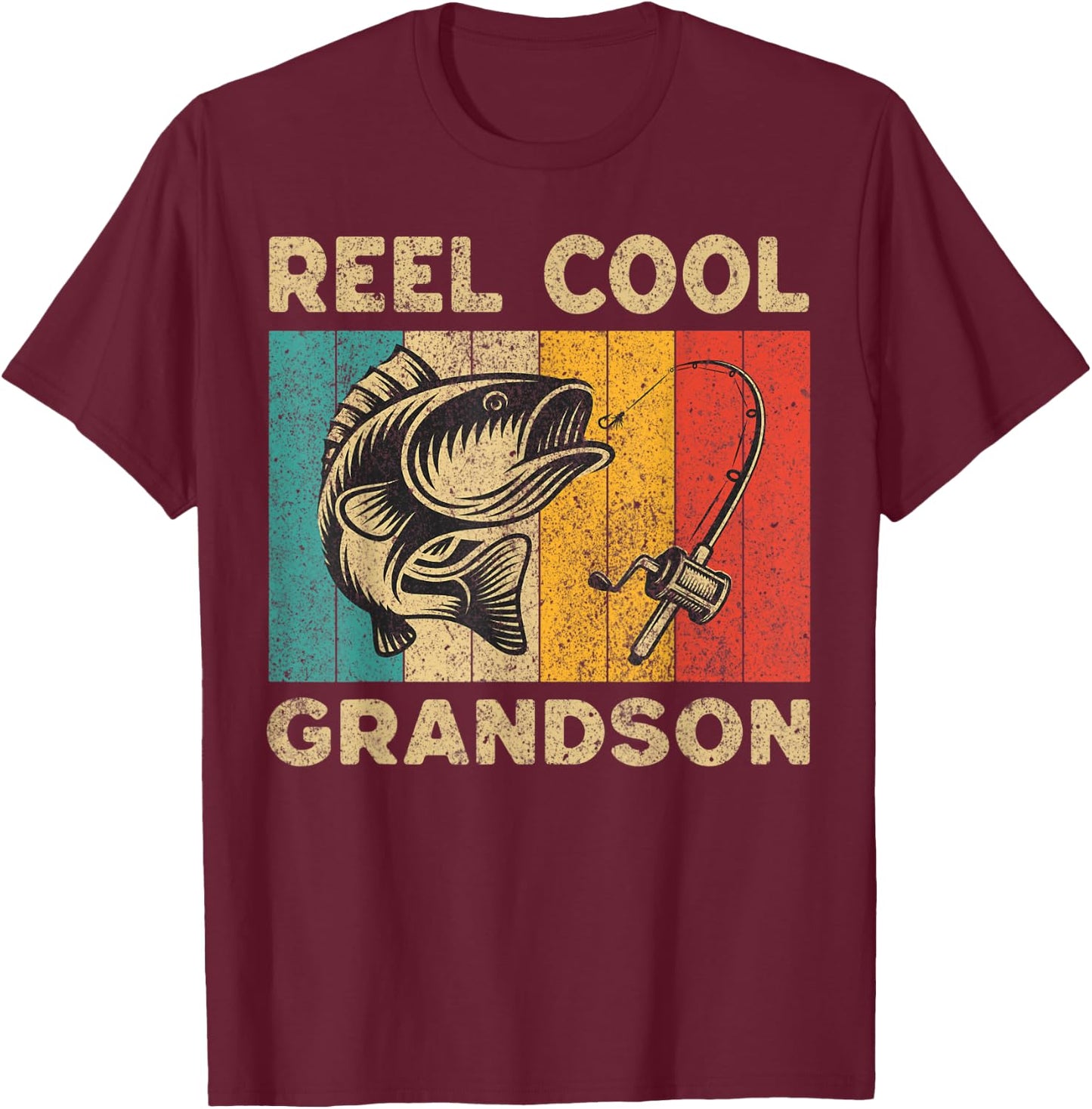 Father's Day Present Funny Fishing Reel Cool Grandson T-Shirt - T-Shirt | Maroon