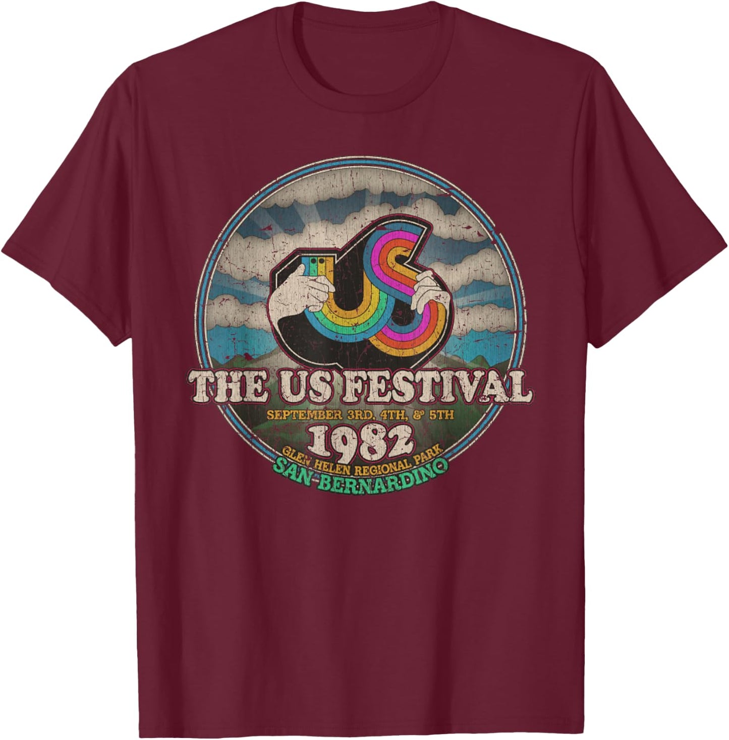 US Festival 1982 Rainbow Music Festival Vintage T-Shirt - T-Shirt | Maroon