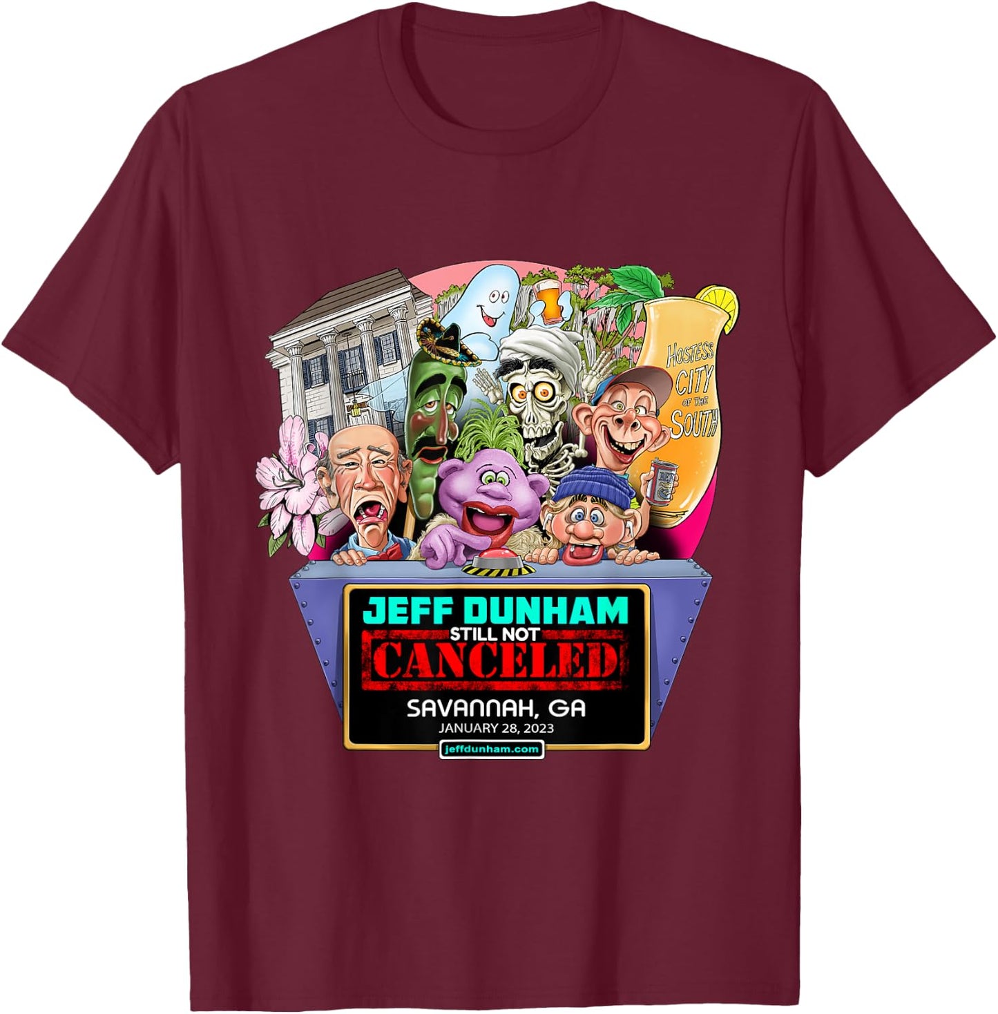 Jeff Dunham Savannah, GA (2023) T-Shirt - T-Shirt | Maroon