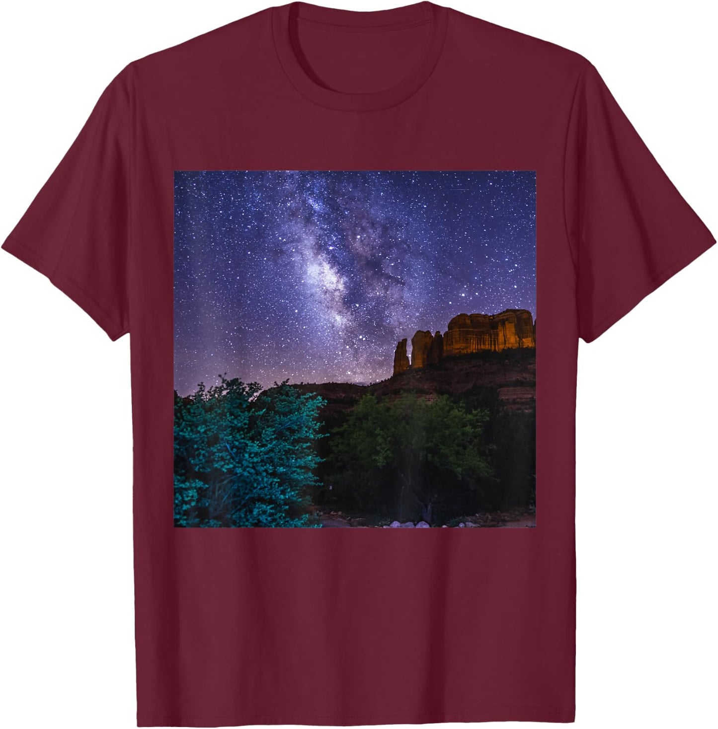 Gorgeous Stars Milky-Way over Cathedral Rock, Arizona T-Shirt - T-Shirt | Maroon