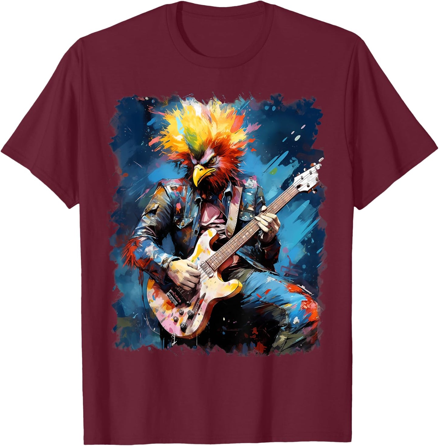Rock Guitar Chicken Guitarist T-Shirt - T-Shirt | Maroon