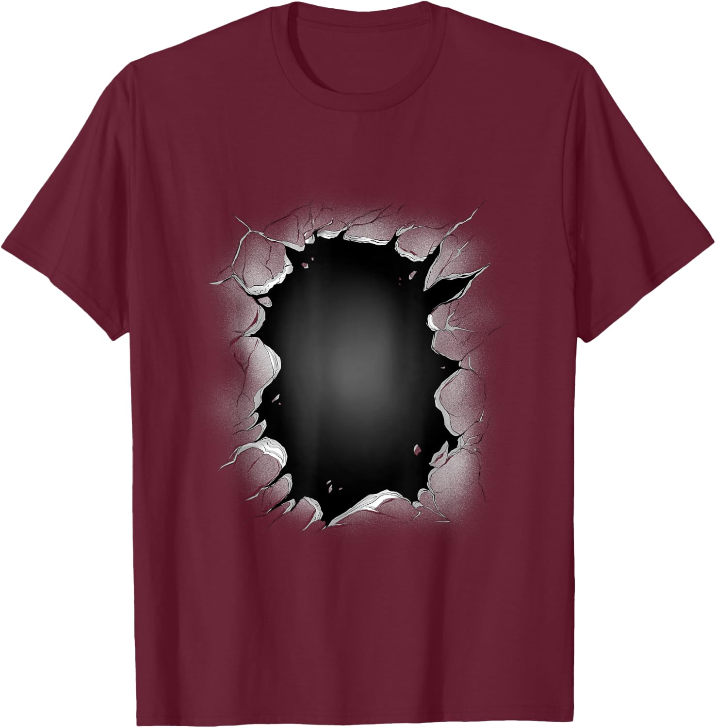 Hole in wall optical illusion T-Shirt - T-Shirt | Maroon
