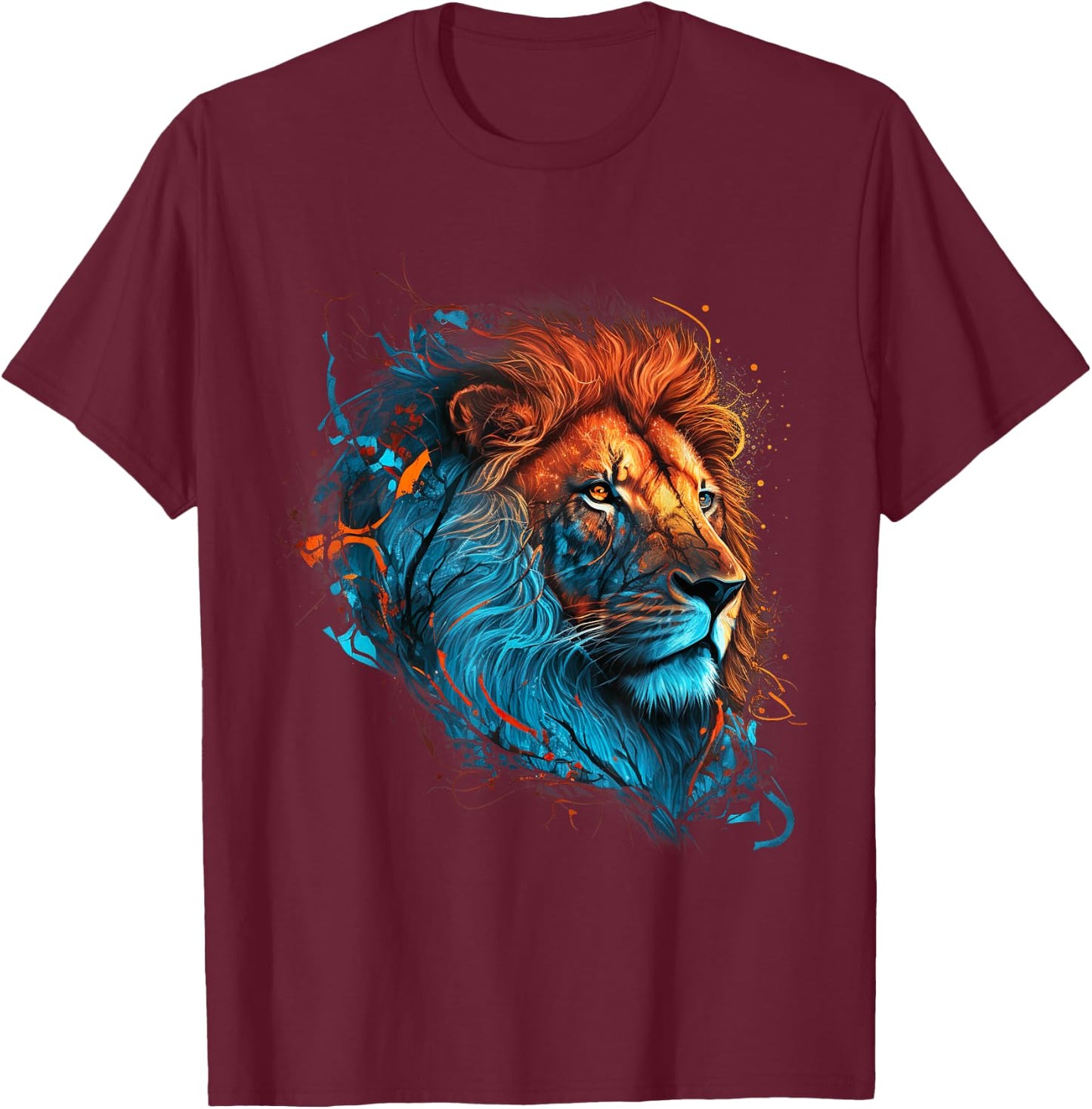 Roaring Colors - Lion Graphic Design with a Vibrant Twist Small T-Shirt - T-Shirt | Maroon