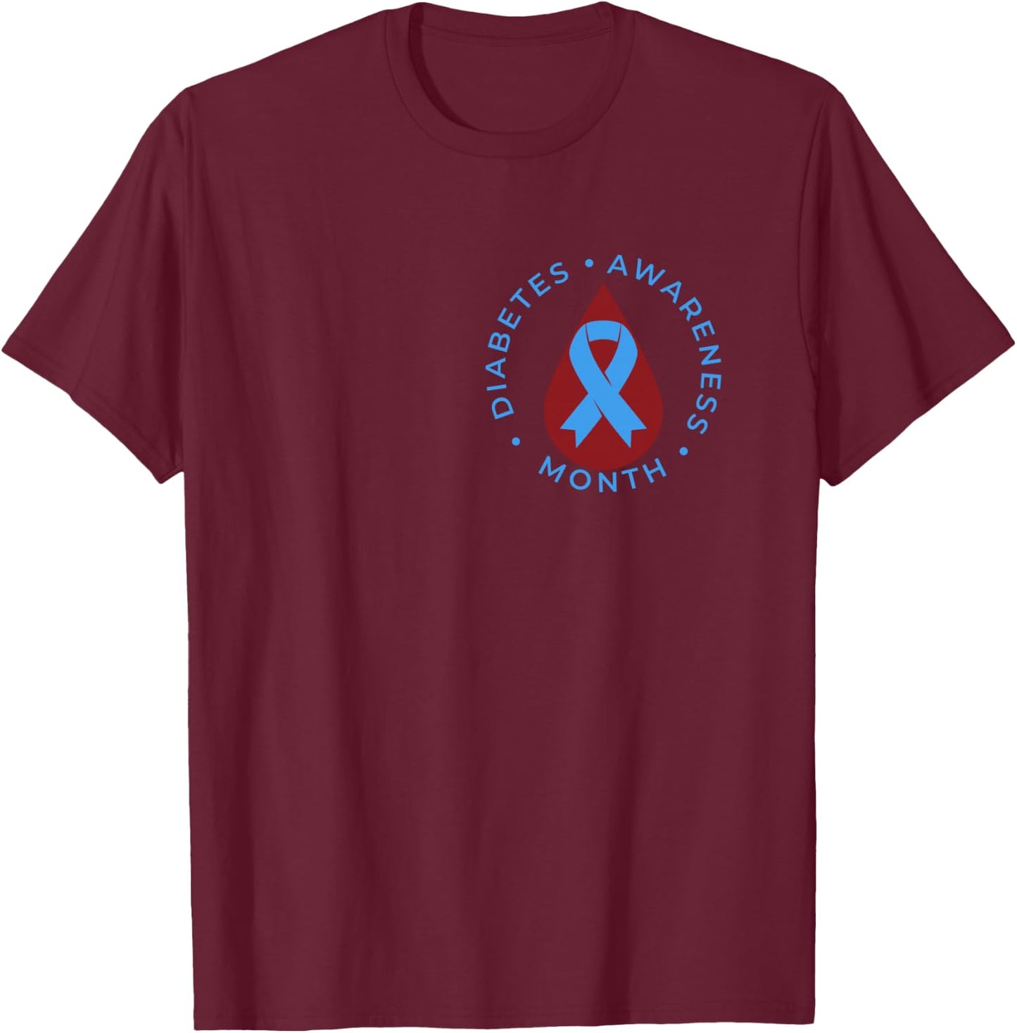 Diabetes Awareness Month Diabetic Blue Love Ribbon T1D T2D T-Shirt - T-Shirt | Maroon