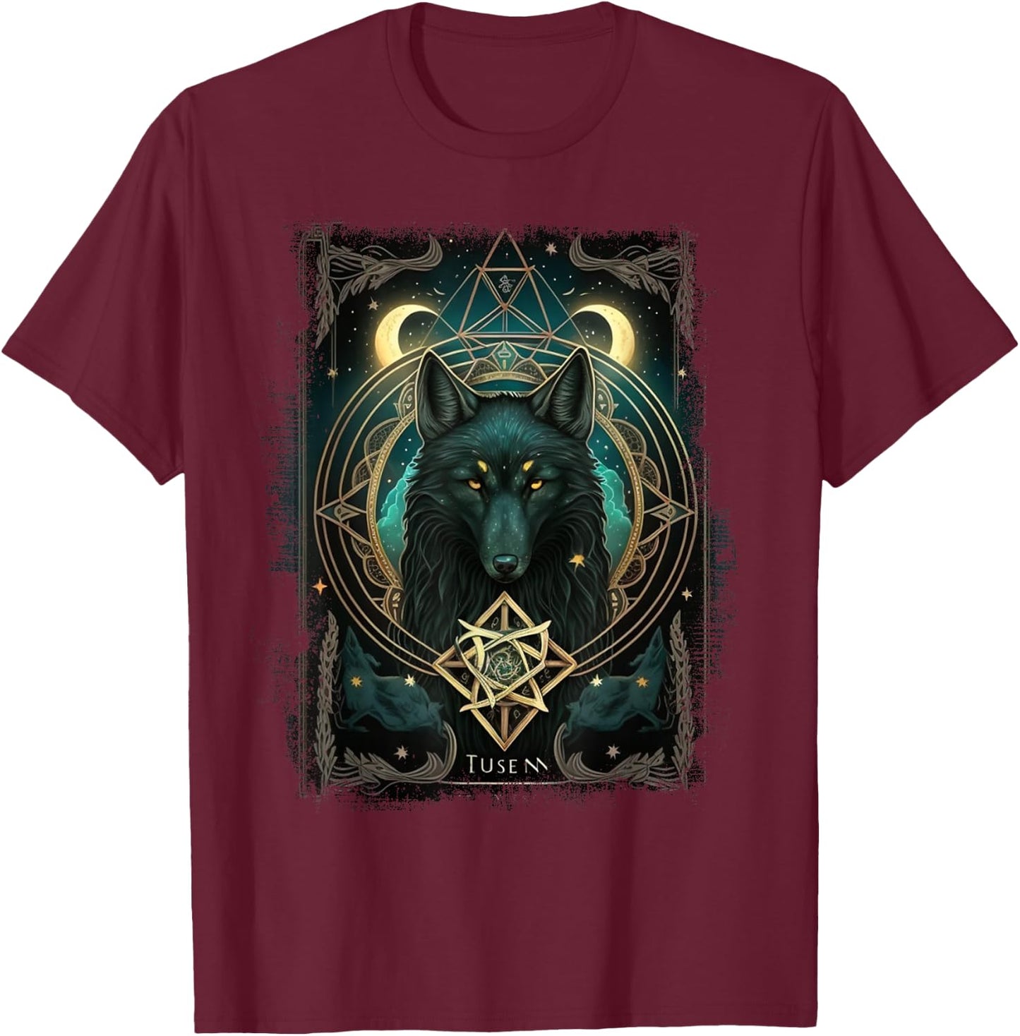 Occult Tarot Card, Gothic Wolf, Goth Dark Witchcraft T-Shirt - T-Shirt | Maroon