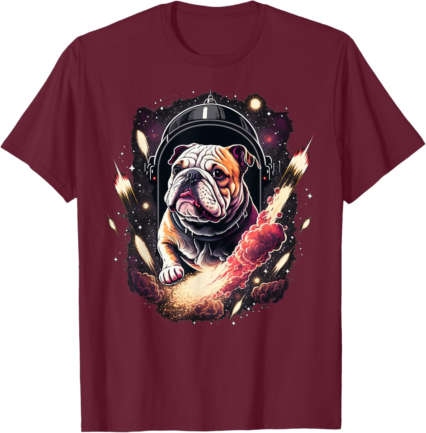 Outer Space Bulldog on Galaxy Astronaut Bulldog T-Shirt - T-Shirt | Maroon