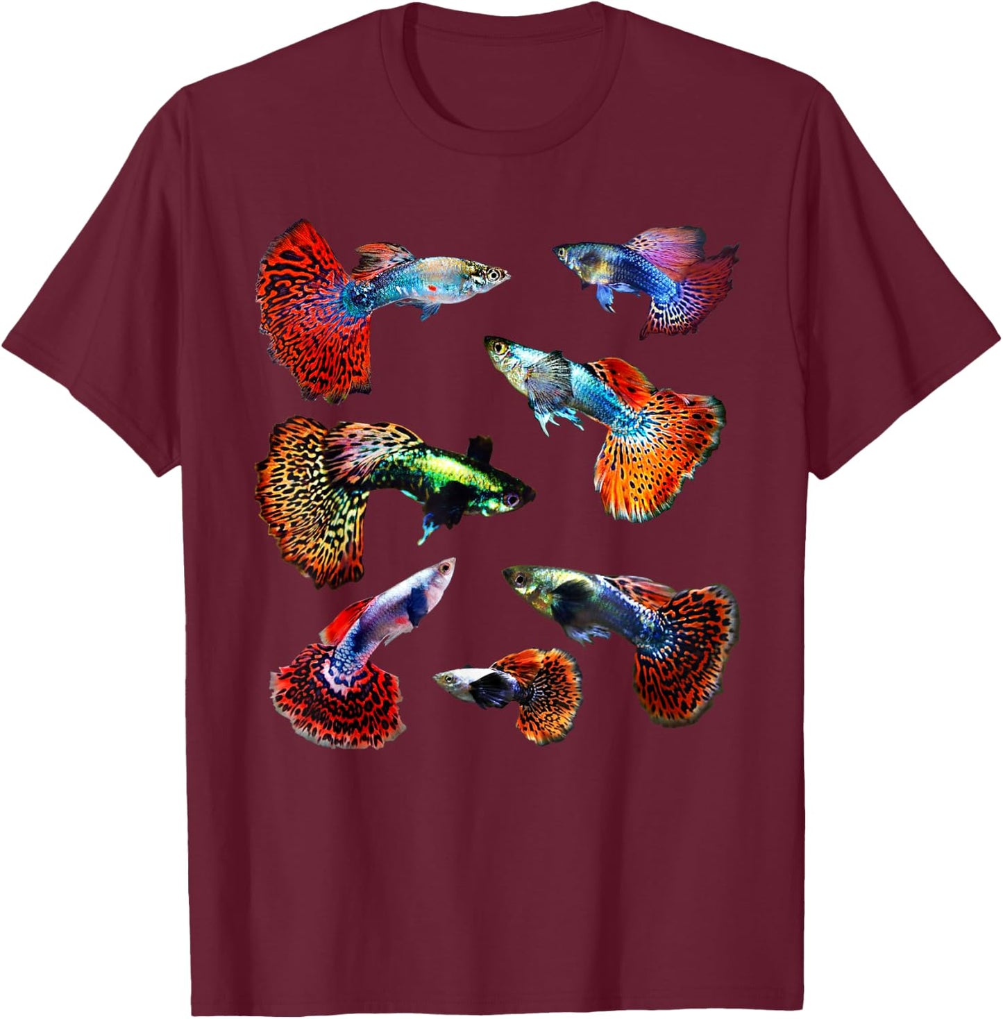Aquarium Tropical Fish Guppies Co. Fancy Mosaic Guppy Fish Lover Forever Multicolor Graphic T-Shirt - T-Shirt | Maroon