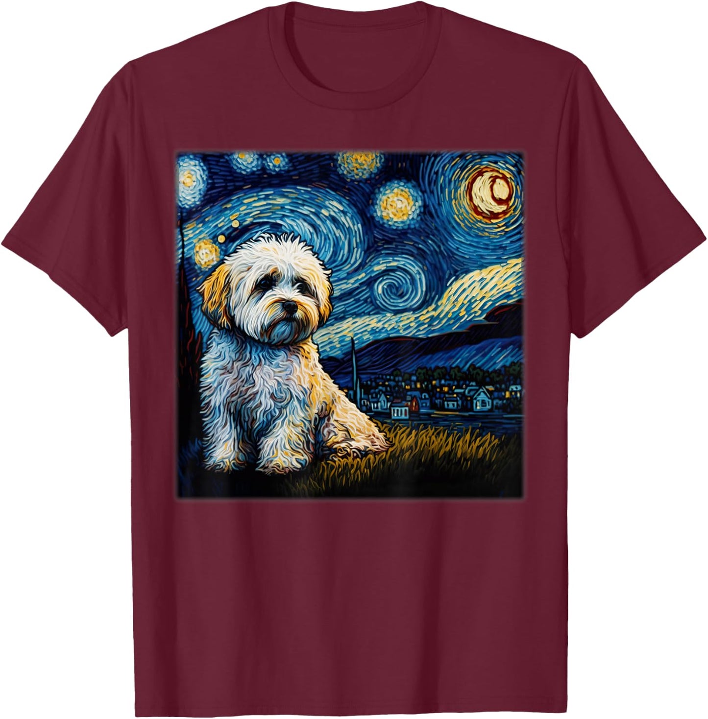 Surrealism Starry Night Shichon dog T-Shirt - T-Shirt | Maroon