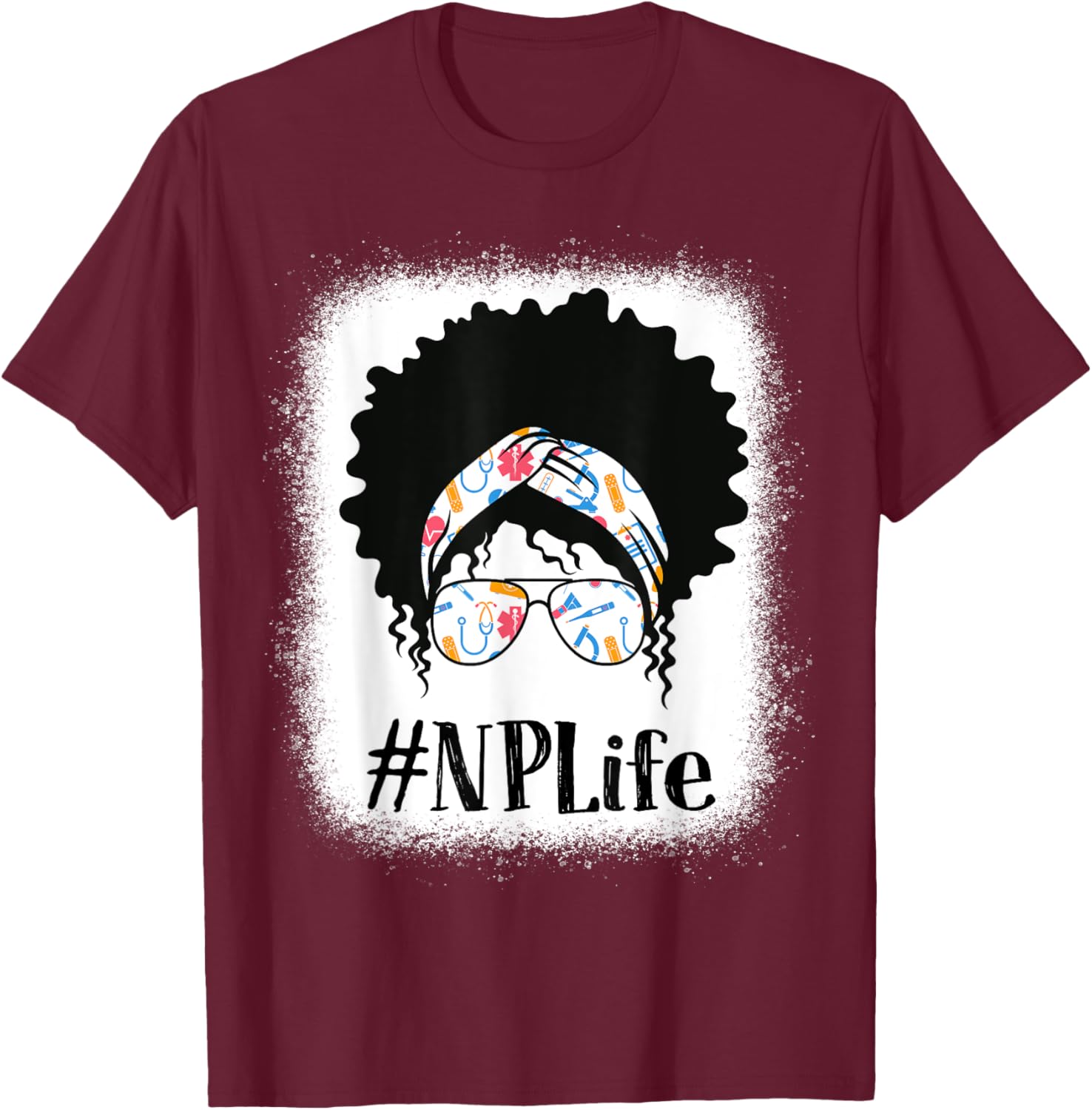 NP Nurse Practitioner Black Afro Messy Bun African American T-Shirt - T-Shirt | Maroon