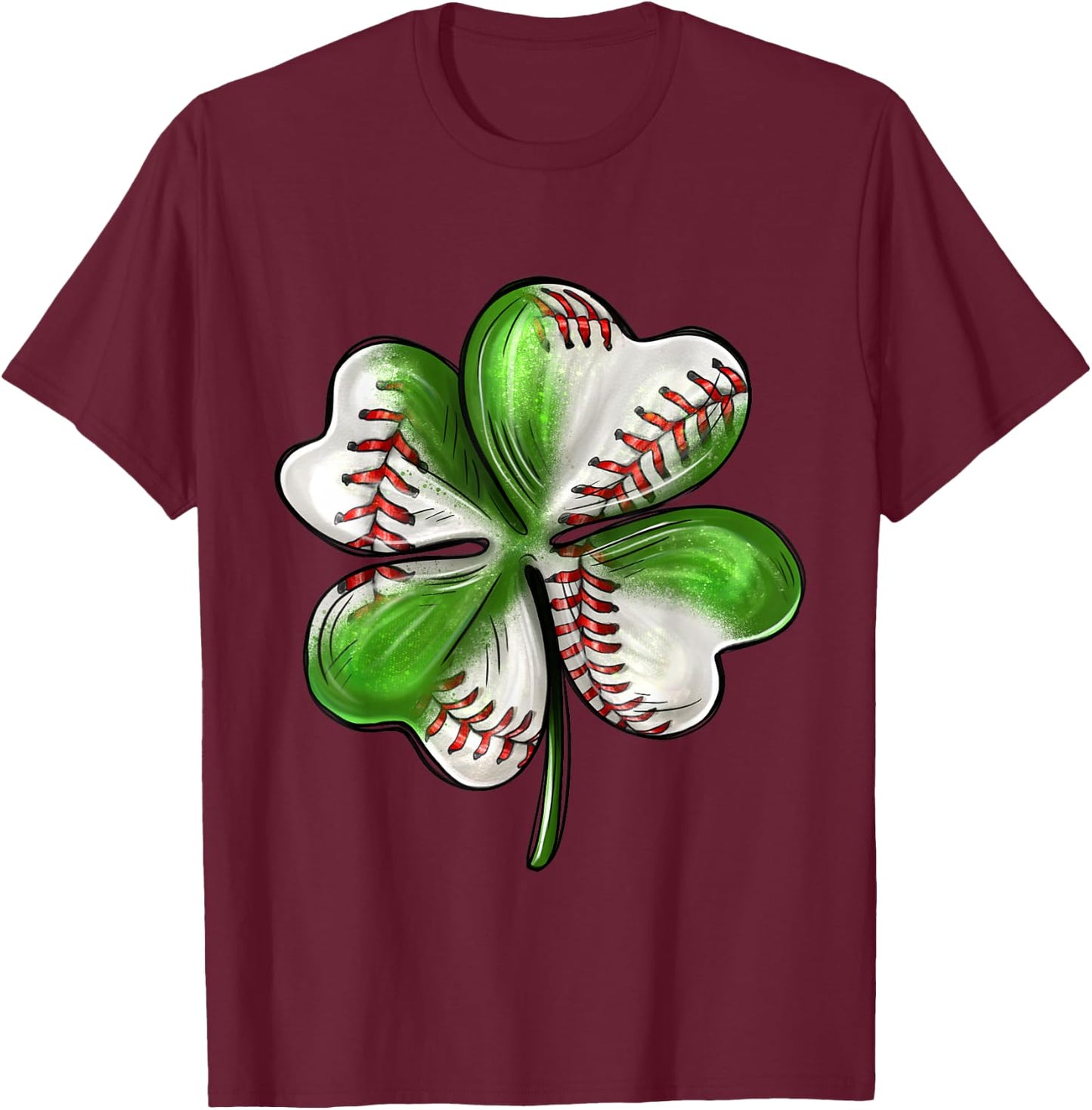 Baseball Shamrock St Patrick's Day Clover With Baseball Love T-Shirt - T-Shirt | Maroon