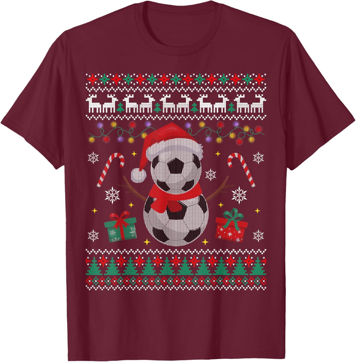 Funny USA Soccer Ugly Christmas Sweater Soccer Snowman T-Shirt - T-Shirt | Maroon