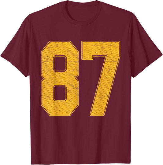 Number 87 Numbered Uniform Sports Team Jersey 87th Birthday T-Shirt - T-Shirt | Maroon