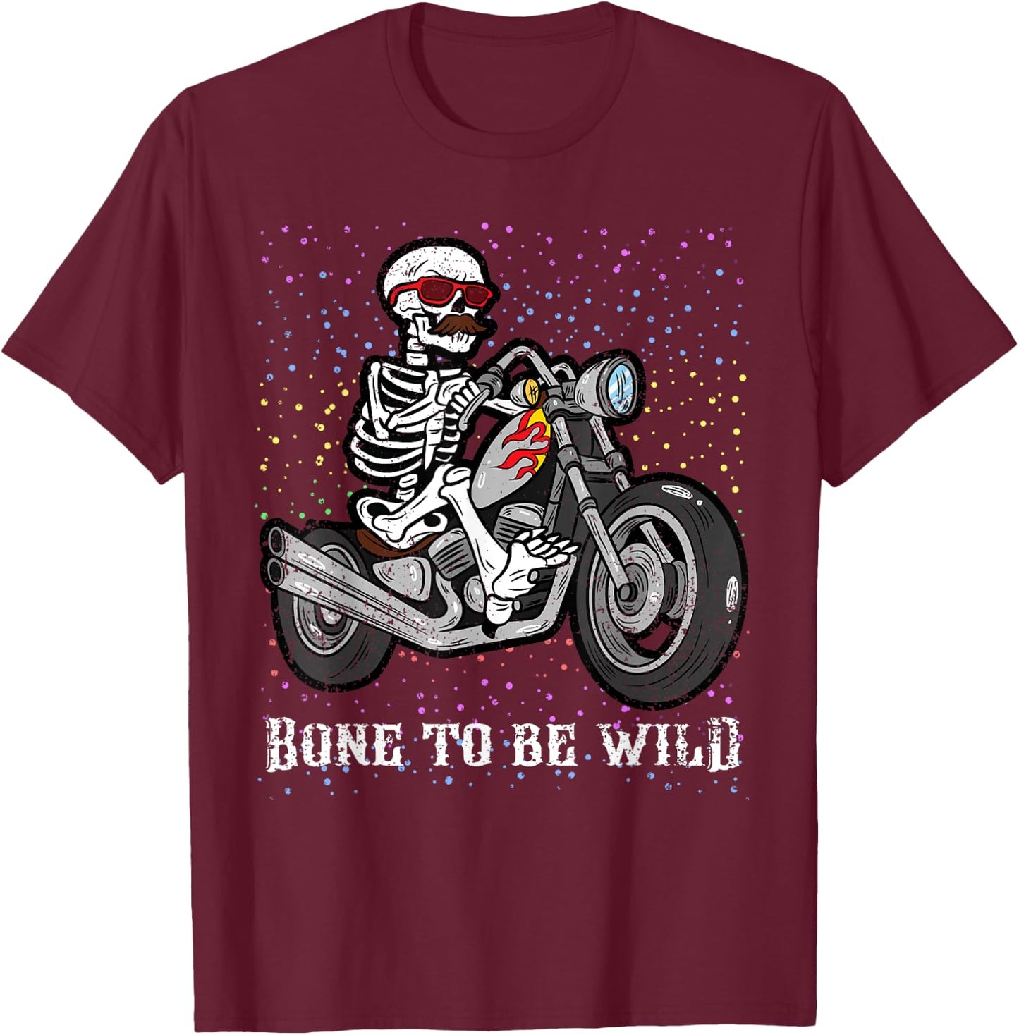 Skeleton Riding Motorcycle Halloween Costume Biker Rider T-Shirt - T-Shirt | Maroon