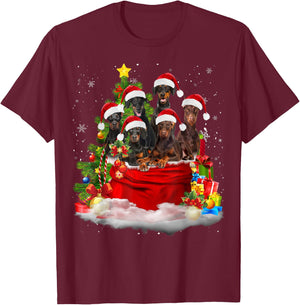 Doberman Pinscher Christmas Santa Claus Bag Christmas Pajama T-Shirt - T-Shirt | Maroon