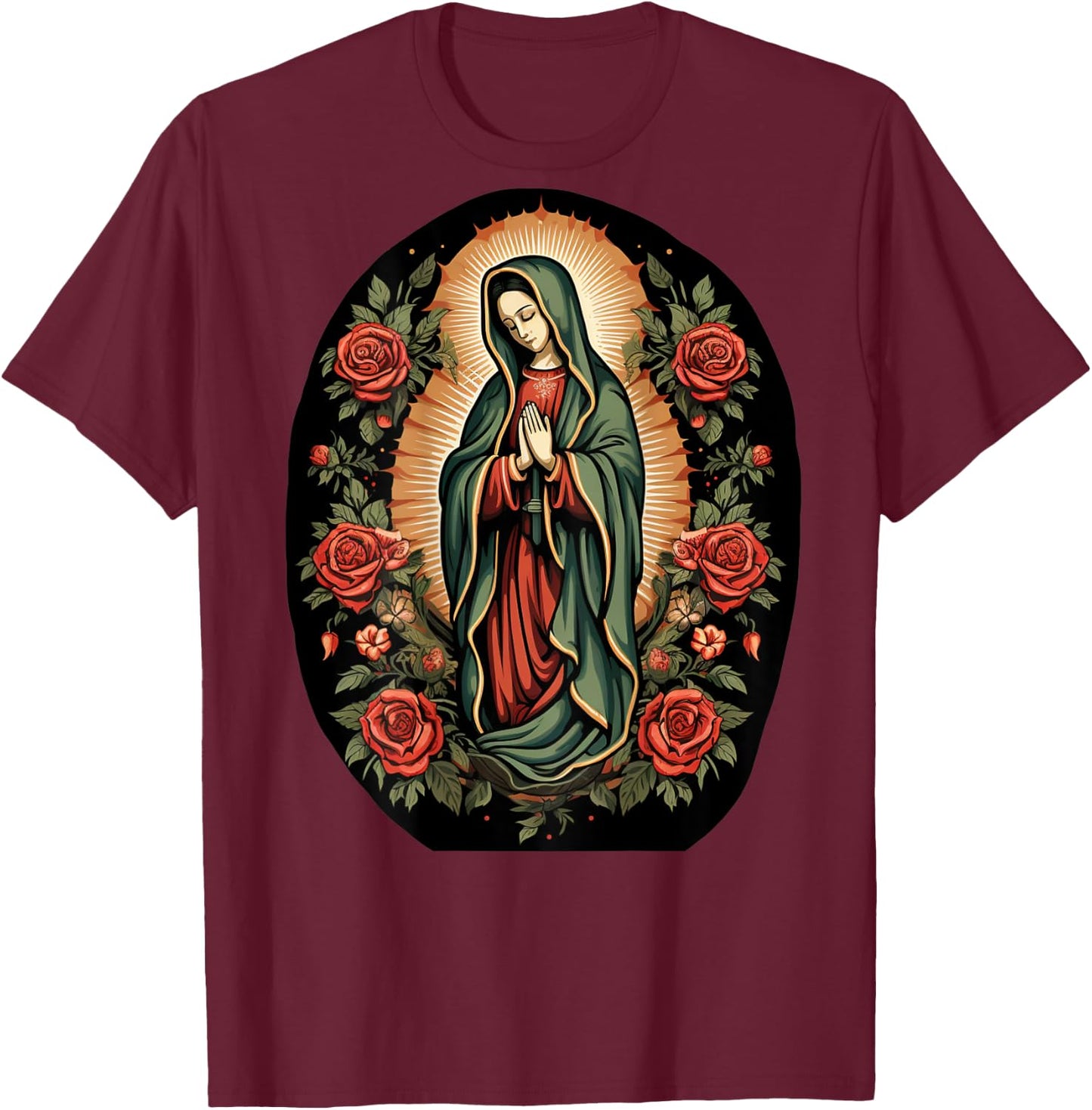 Our Lady De Guadalupe Sant Mary Back Print Christians T-Shirt - T-Shirt | Maroon