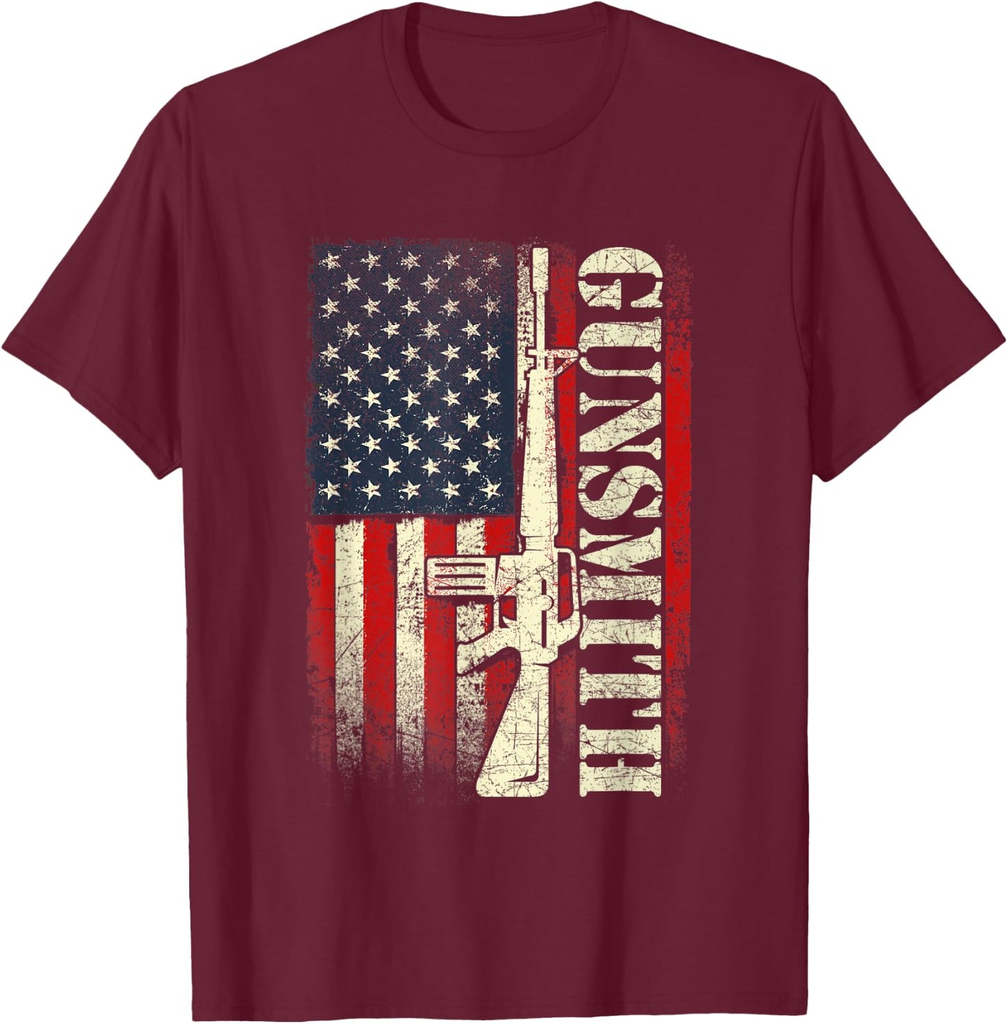 Gunsmith - USA American Flag Gunsmithing Gun Builder Rifle Men T-Shirt - T-Shirt | Maroon