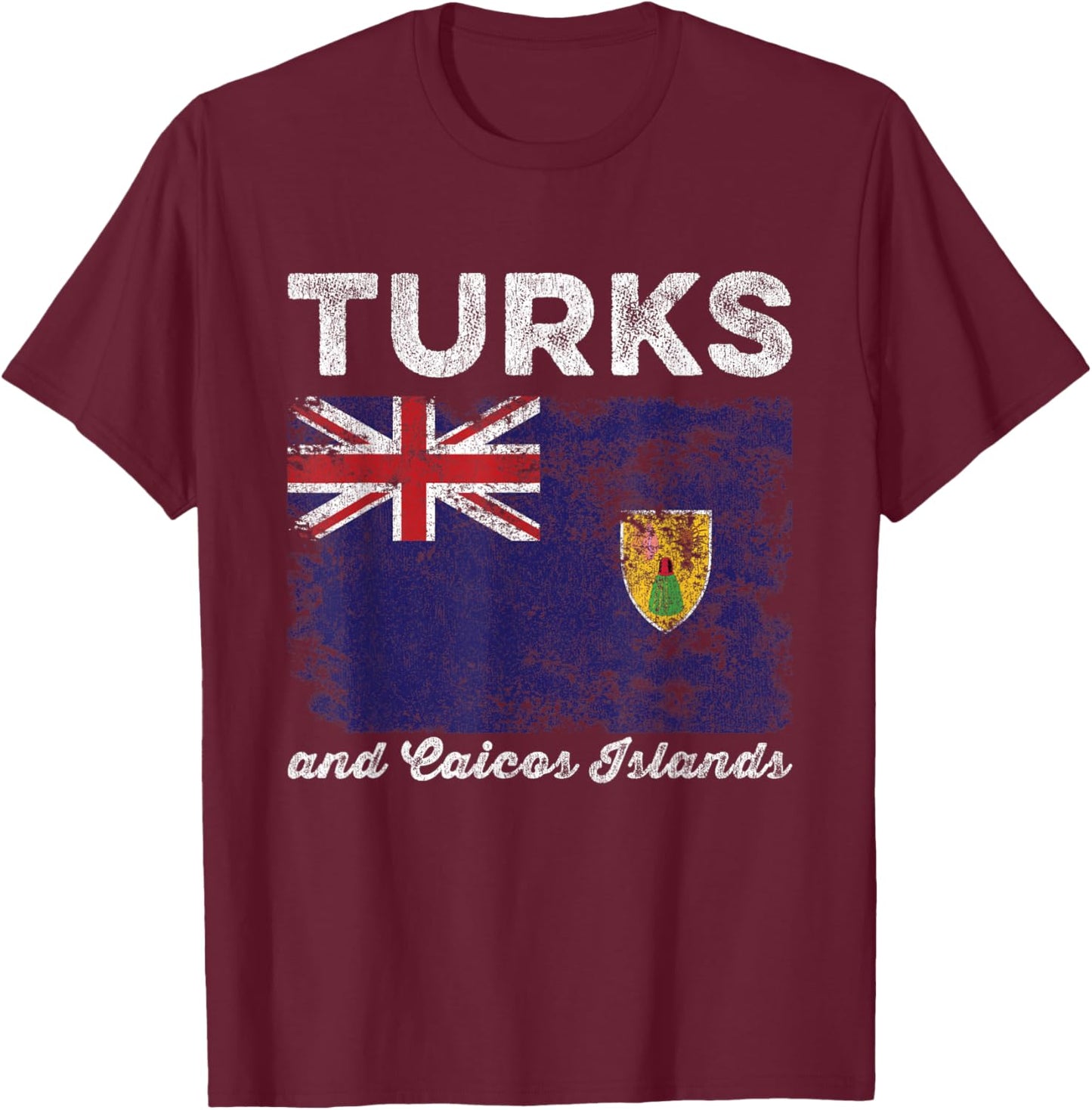 Turks and Caicos Islands Flag Distressed T-Shirt - T-Shirt | Maroon
