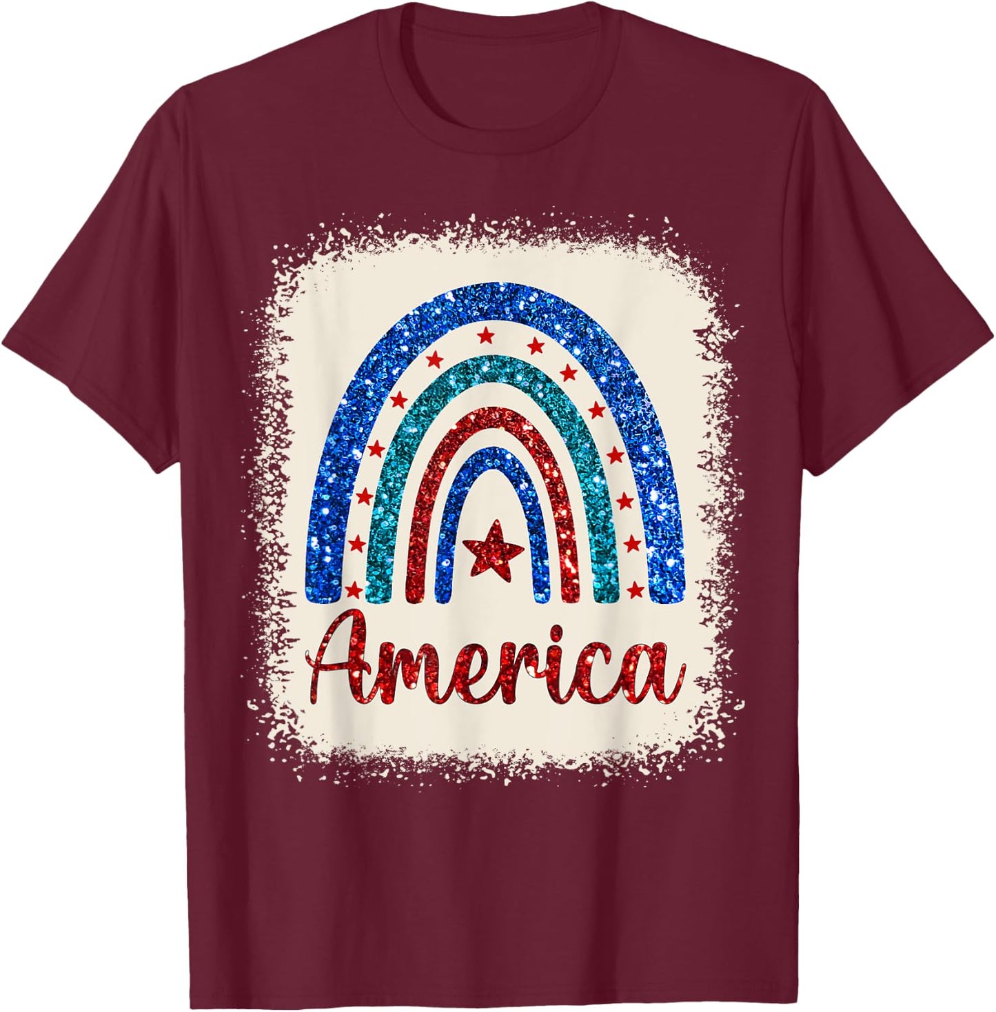 4th of July Patriotic Bleached Rainbow America USA Flag T-Shirt - T-Shirt | Maroon
