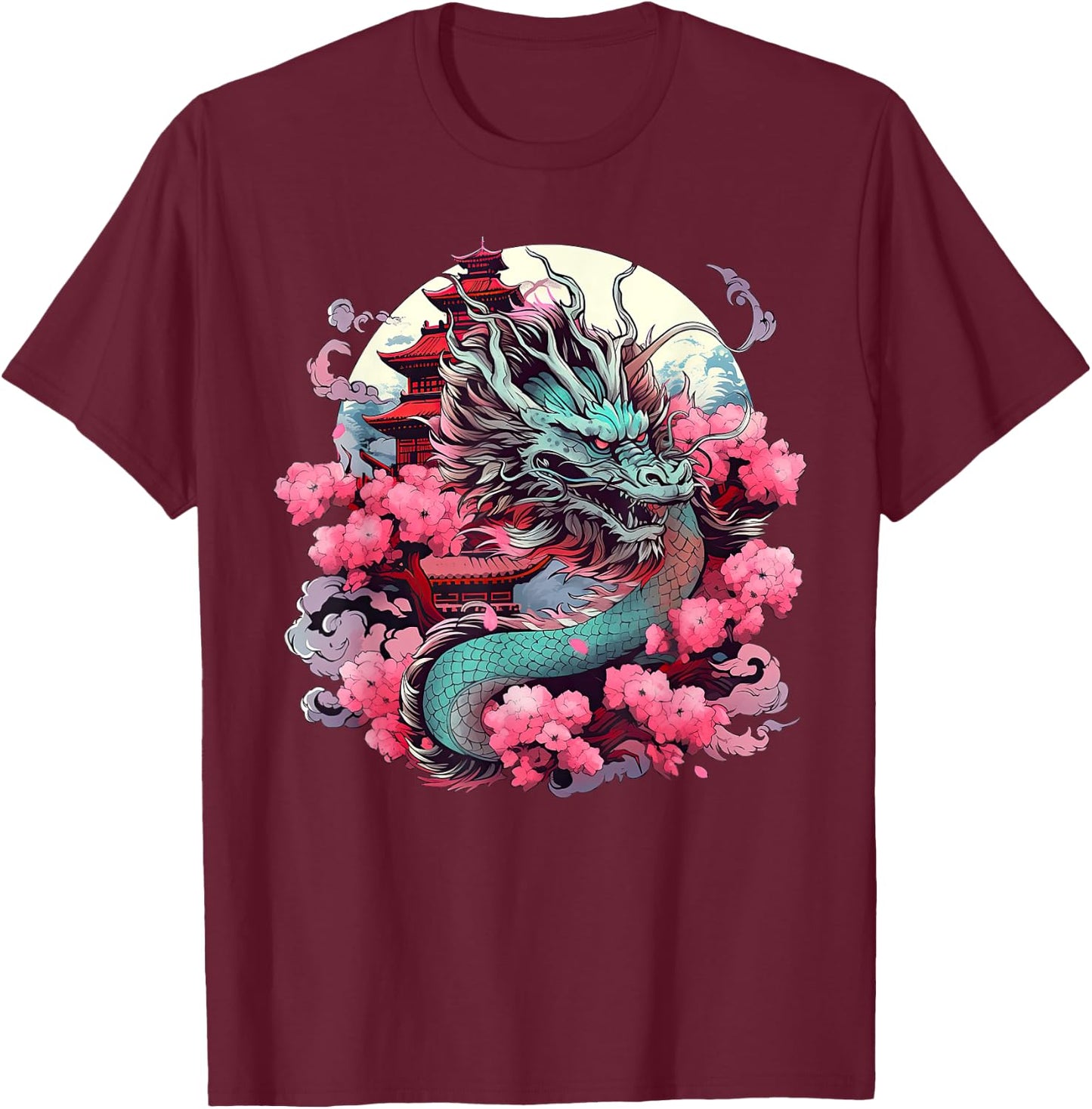 Tokyo Asian inspired vintage style 80s retro Japanese Dragon T-Shirt - T-Shirt | Maroon