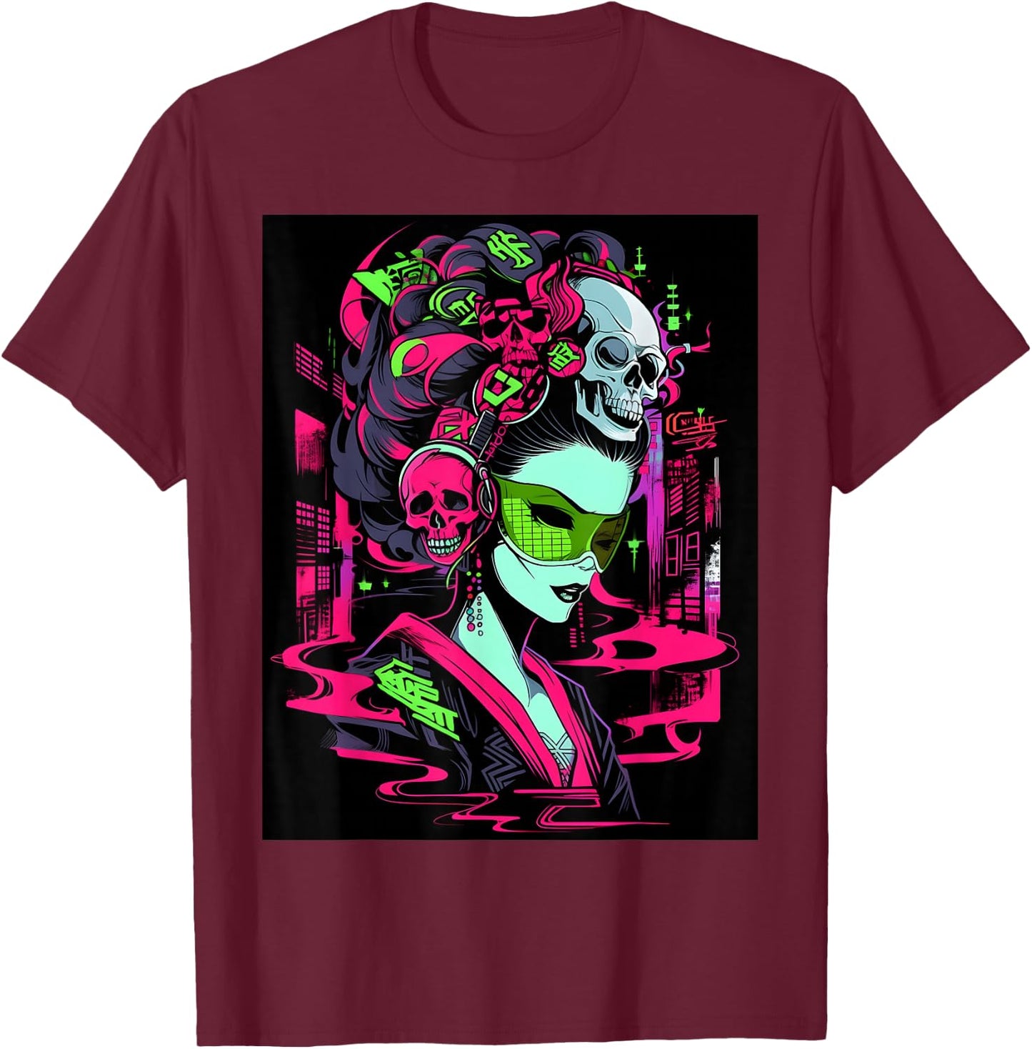 Fashion-Forward Trendy Graphic: Design Showcases a Skull T-Shirt - T-Shirt | Maroon