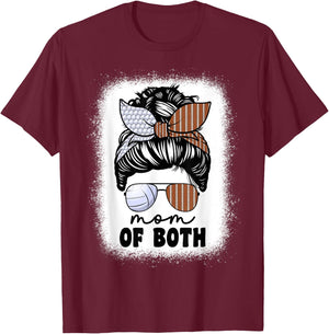 Mom Of Both Volleyball And Football Mom Messy Bun T-Shirt - T-Shirt | Maroon