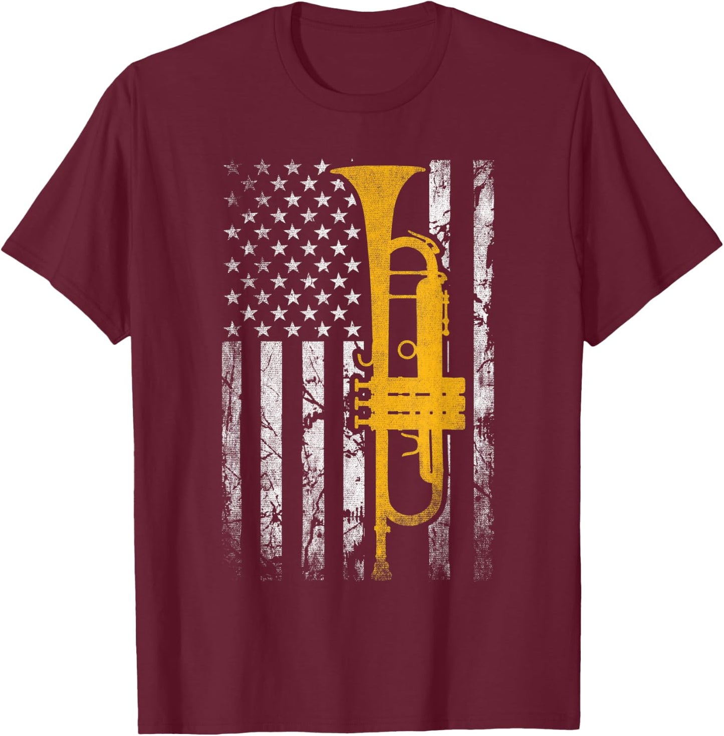 Trumpet American USA Flag Music Player Trumpet Player Jazz T-Shirt - T-Shirt | Maroon