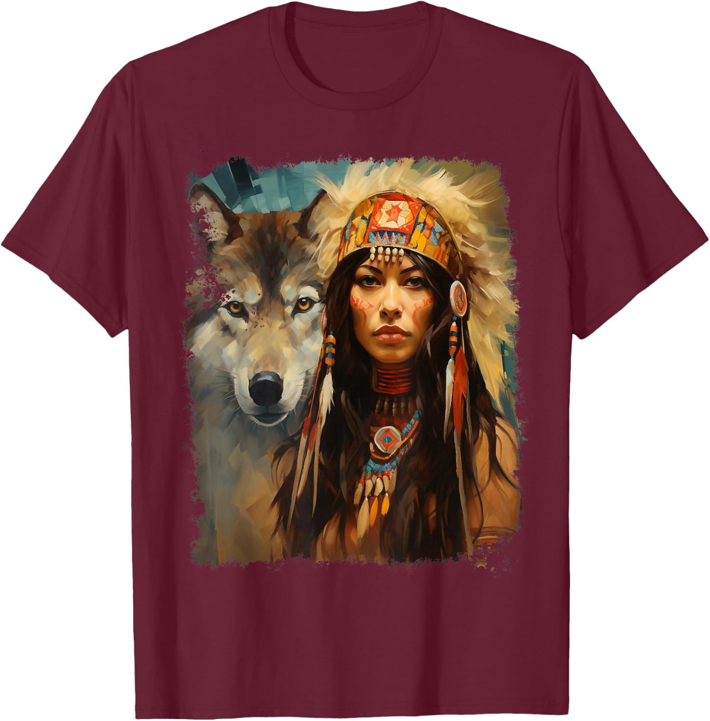 Woman and Wolf T-Shirt - T-Shirt | Maroon