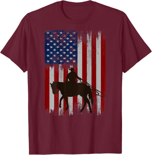 (Print on Back) vintage usa american flag cowboy Rodeo T-Shirt - T-Shirt | Maroon