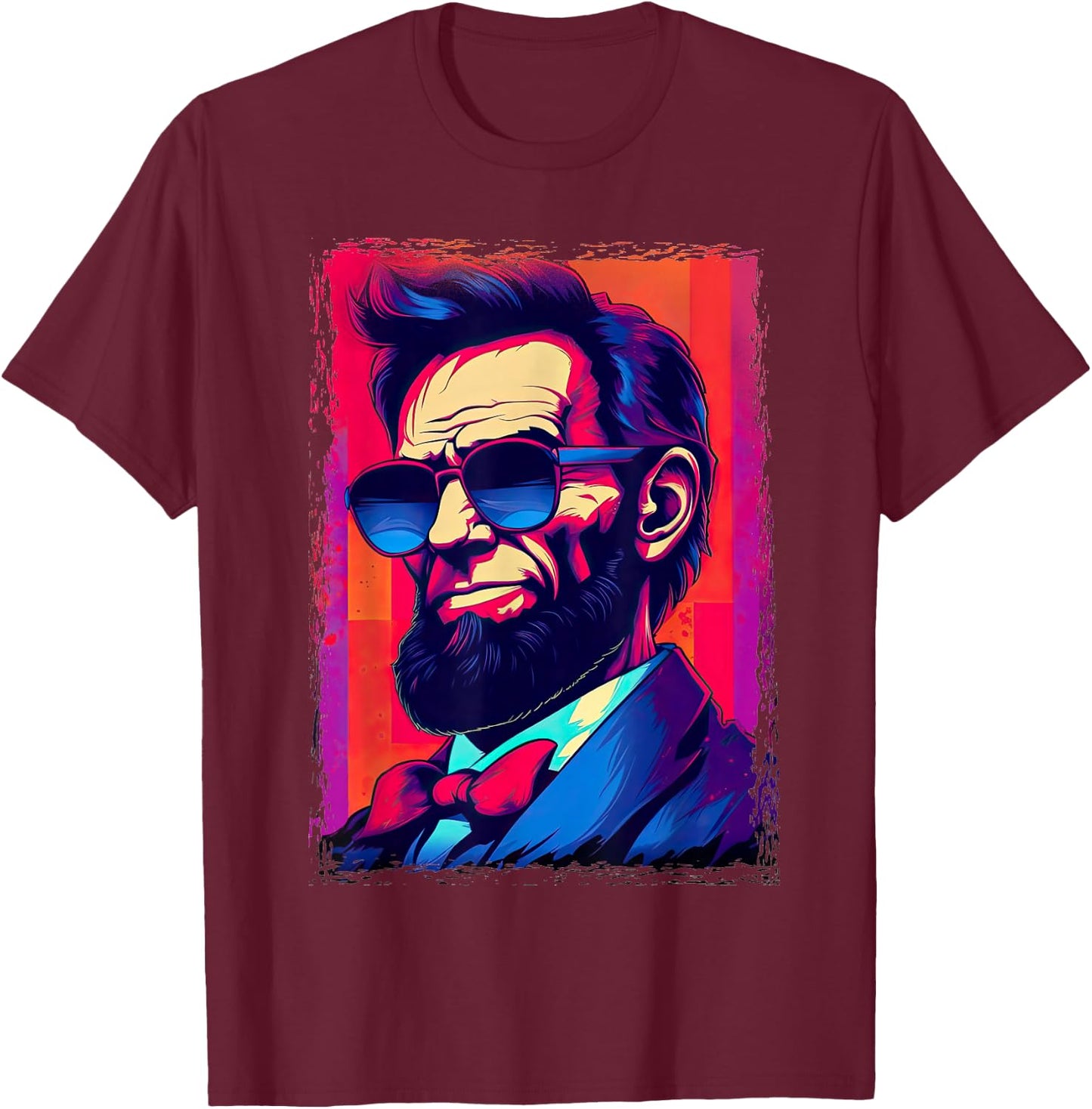 Funny Abe Lincoln Shirt Retro Sunglasses 80s Abraham Lincoln T-Shirt - T-Shirt | Maroon