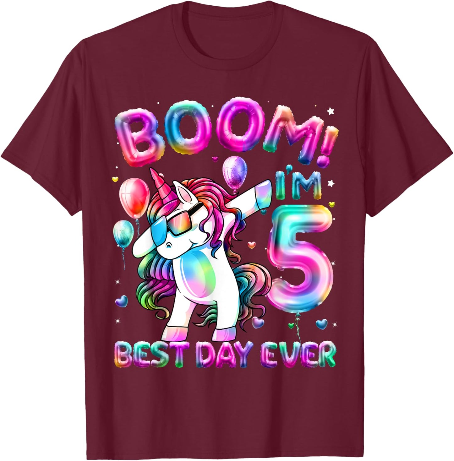 5 Years Old Dabbing Unicorn Gifts 5th Birthday Girl Party T-Shirt - T-Shirt | Maroon