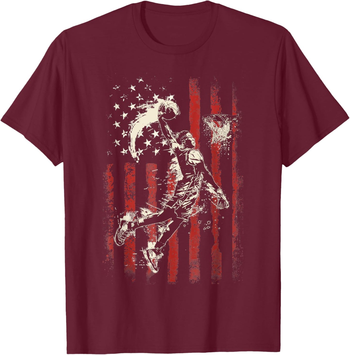 Patriotic Basketball 4th of July Men USA American Flag Boys T-Shirt - T-Shirt | Maroon