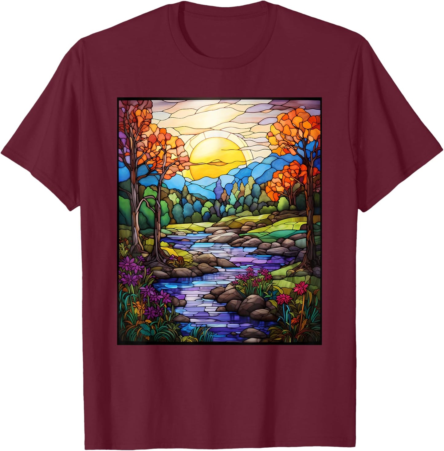 Stained Glass Style Shenandoah Valley T-Shirt - T-Shirt | Maroon