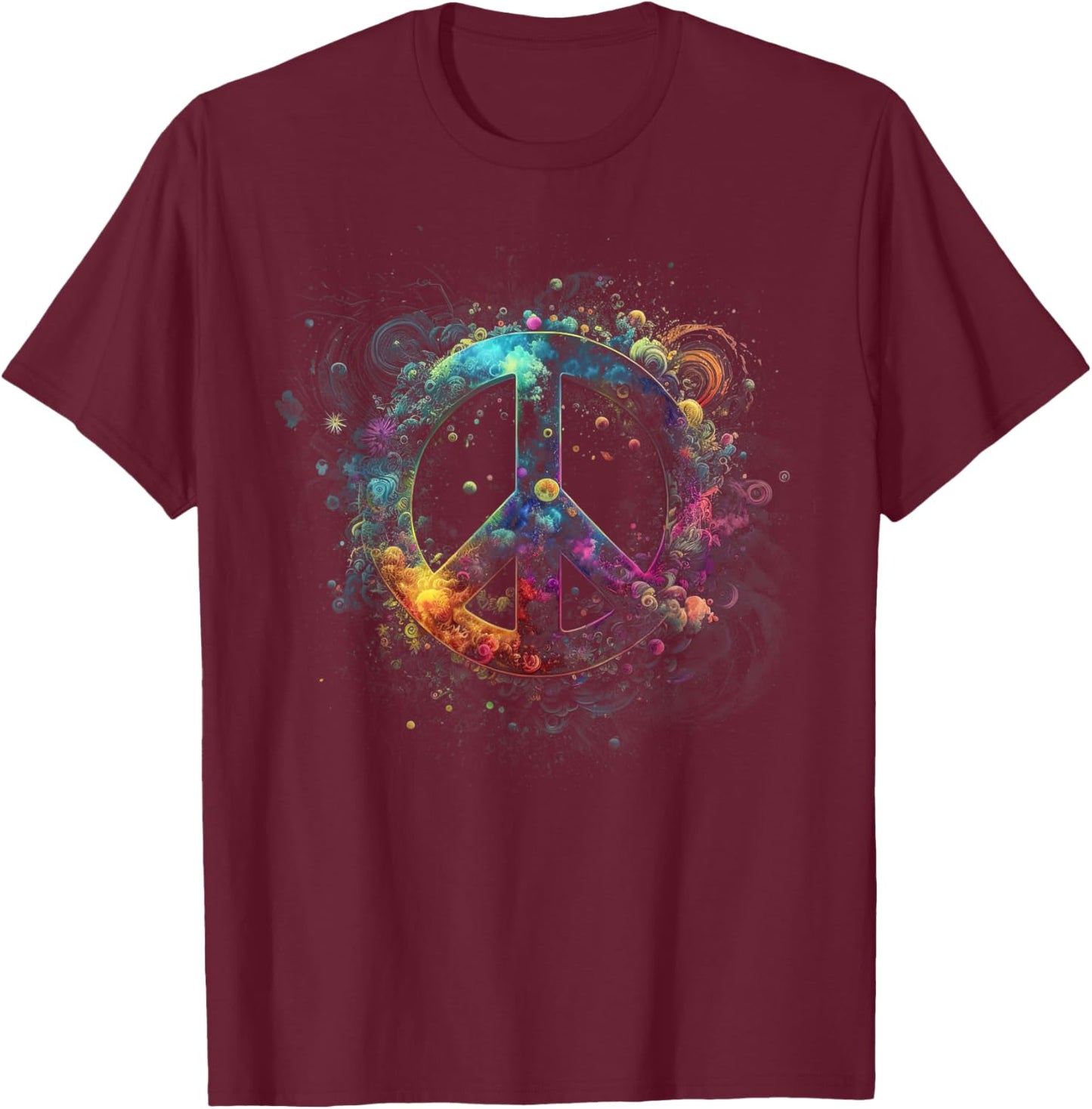 Peace sign of freedom hippie flower child space science T-Shirt - T-Shirt | Maroon
