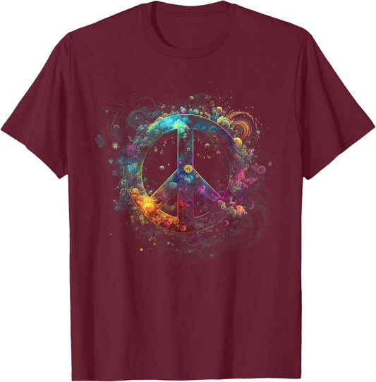 Peace sign of freedom hippie flower child space science T-Shirt - T-Shirt | Maroon