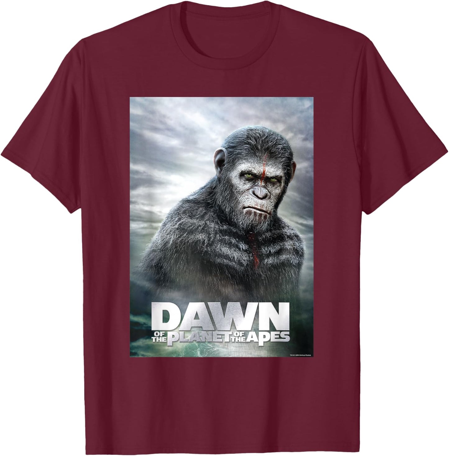 Dawn of The Planet of The Apes Caesar in Paint Movie Poster T-Shirt - T-Shirt | Maroon