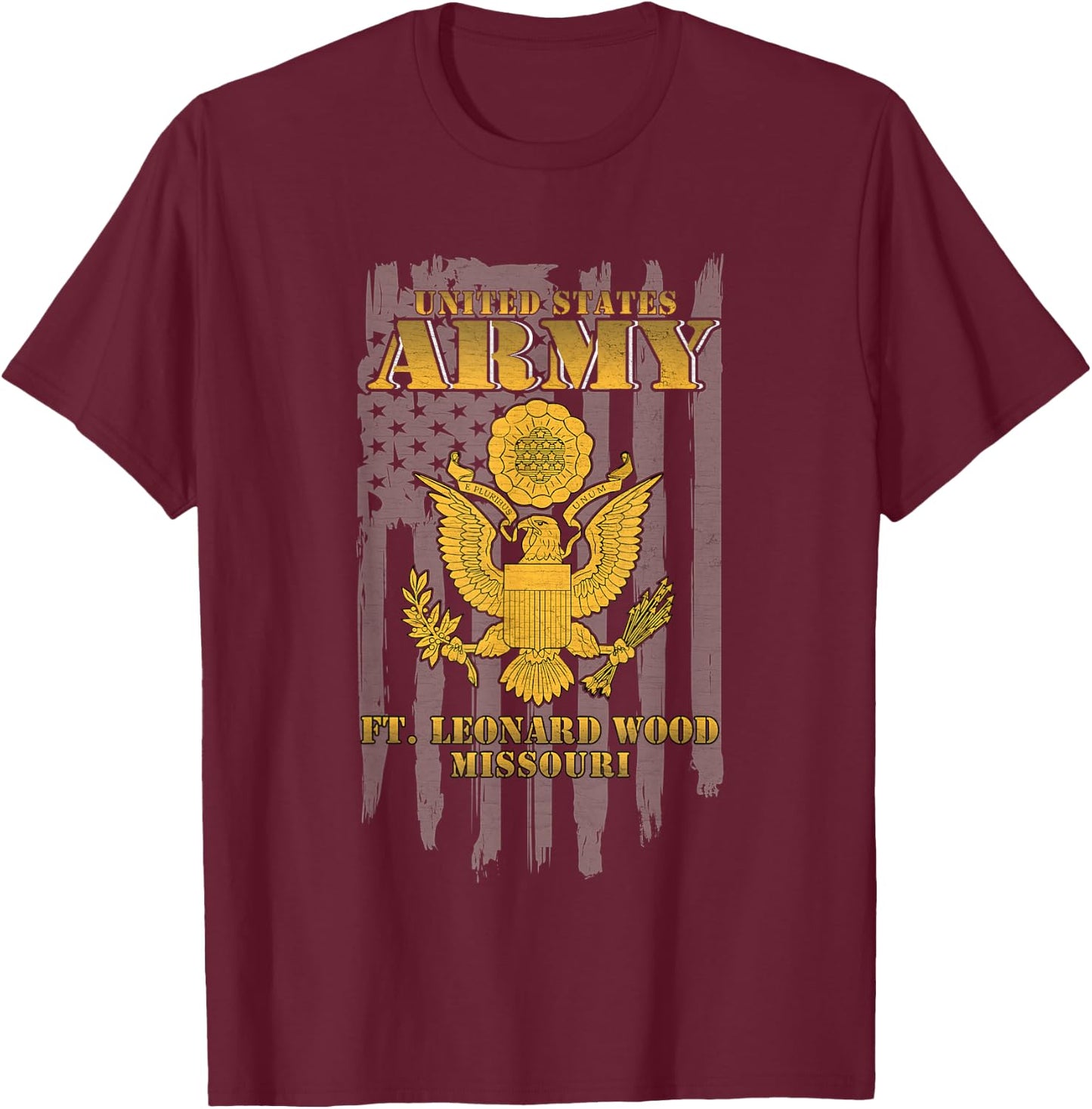 Fort Leonard Wood Missouri MO US Army American Flag Vintage T-Shirt - T-Shirt | Maroon