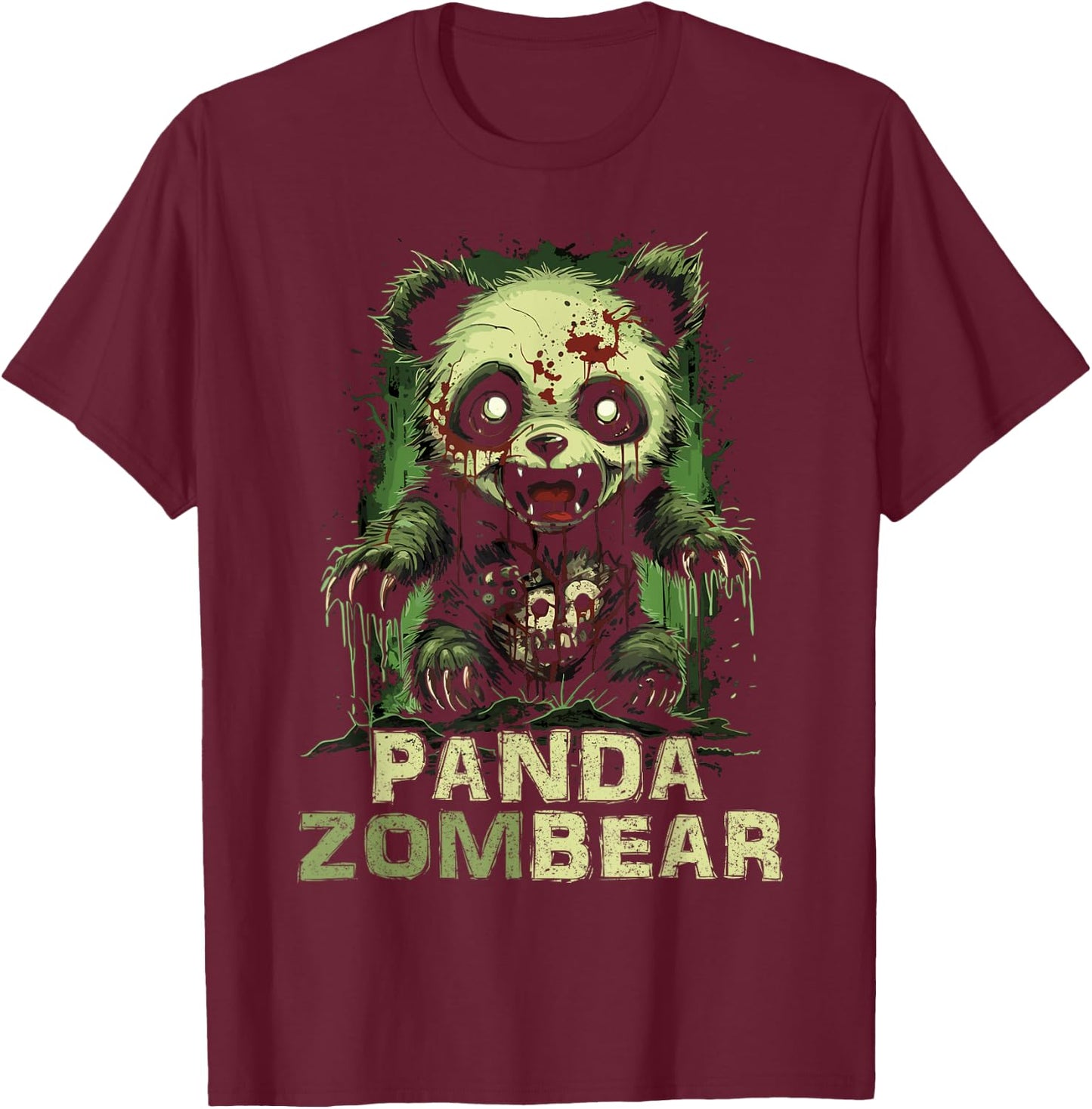 Panda Bear Zombie Halloween For Kids Women Men Funny T-Shirt - T-Shirt | Maroon