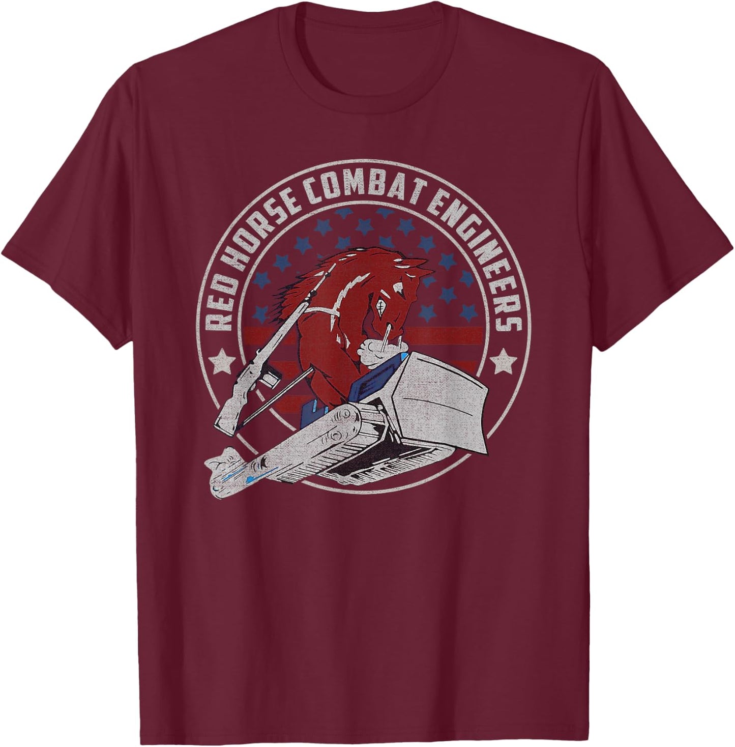 RED HORSE Combat Engineer US Military T-Shirt - T-Shirt | Maroon