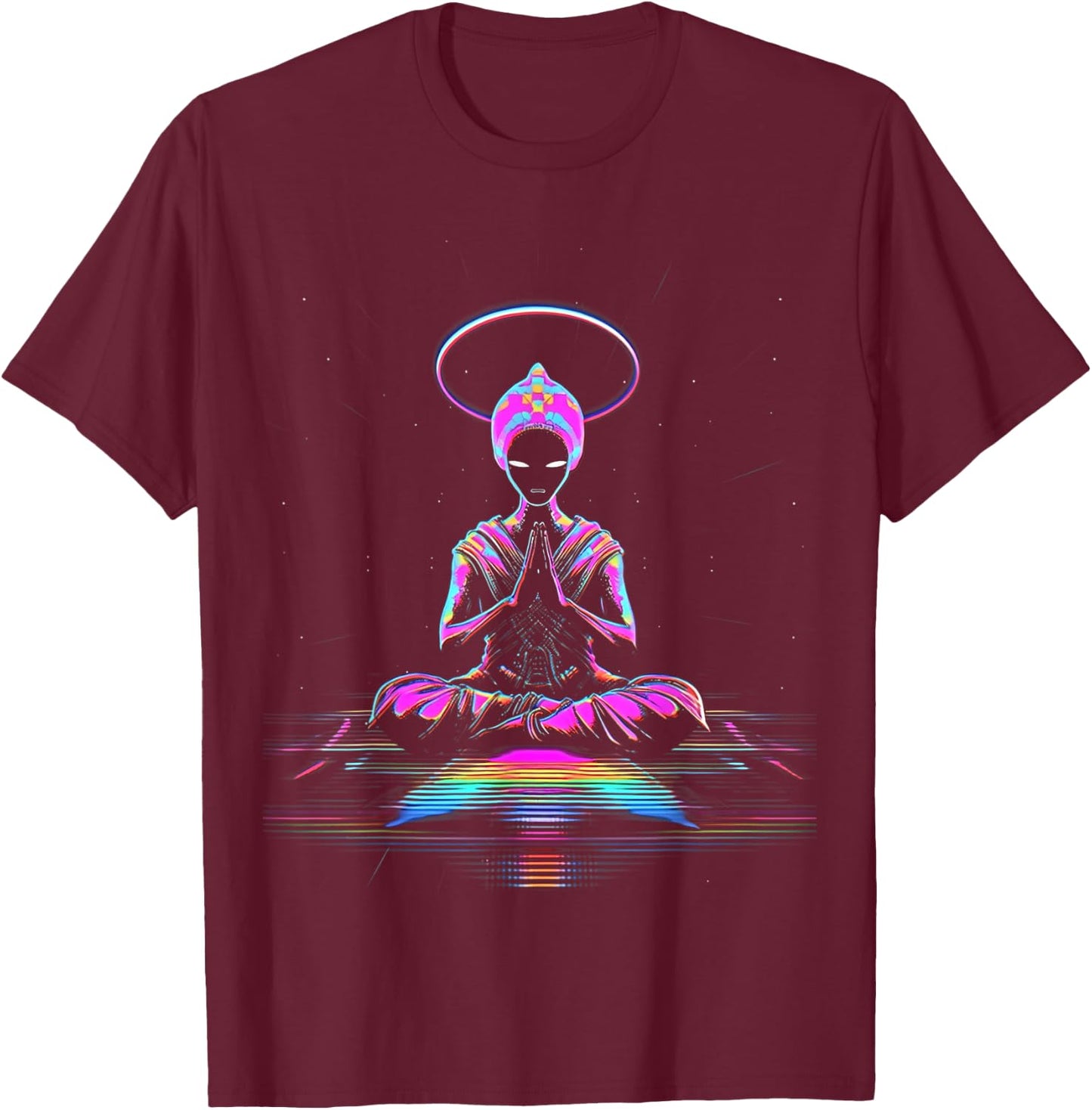 Synthwave | Cool Buddha | Cyberpunk | Retro 80's Sci-Fi # T-Shirt - T-Shirt | Maroon