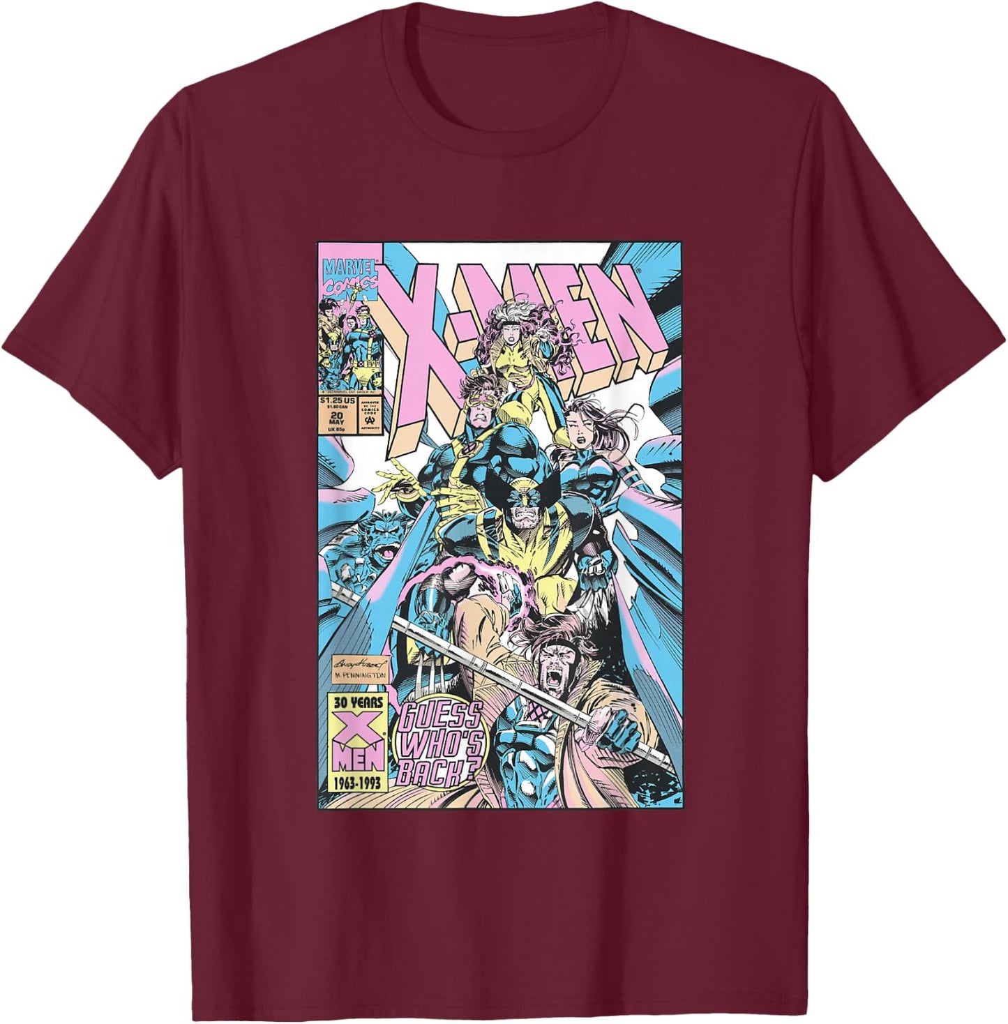 Marvel X-Men Guess Who's Back Vintage Neon Comic Cover T-Shirt - T-Shirt | Maroon