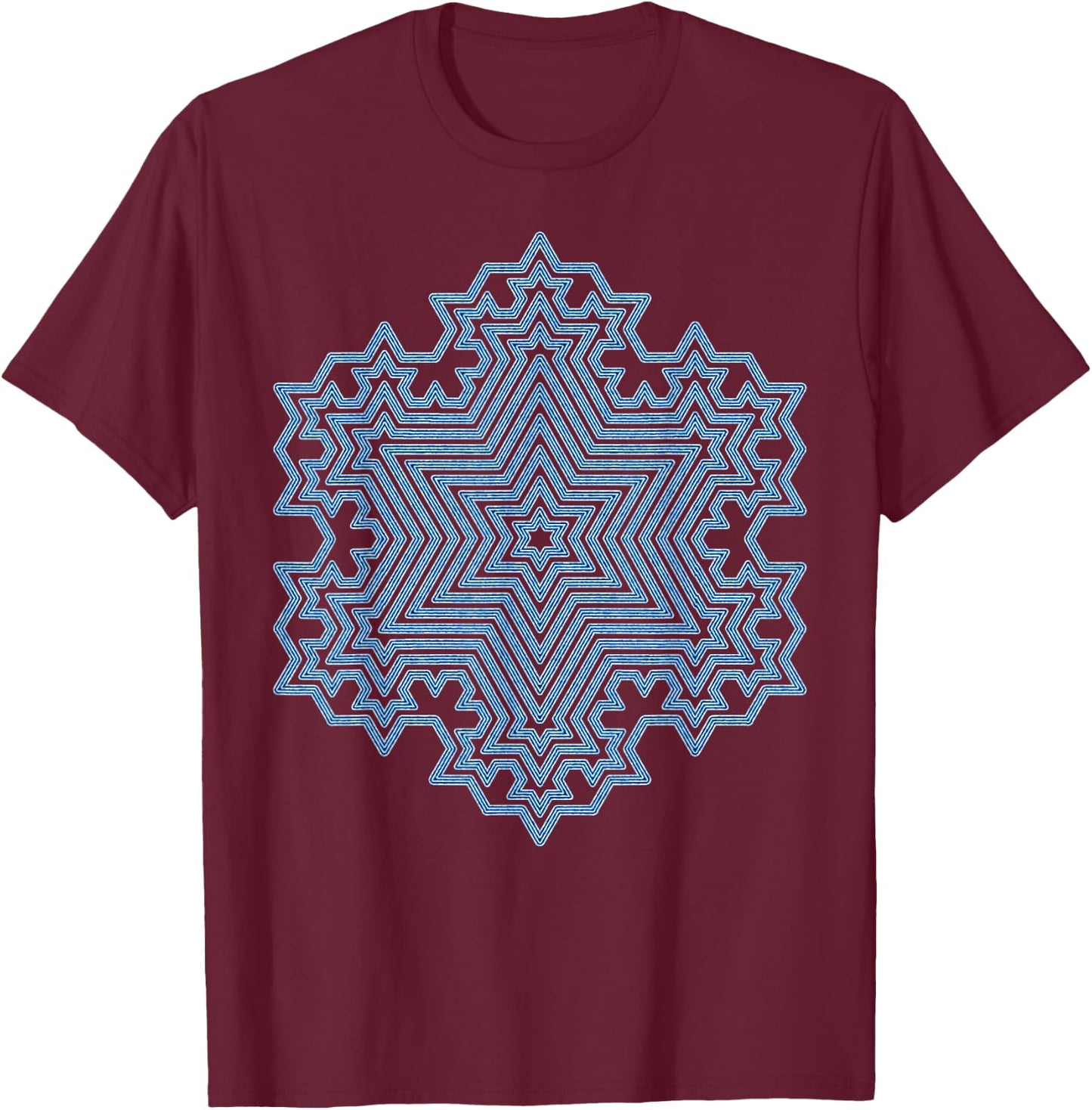 Frozen in Beauty, Blue Koch Snowflake Fractal Artwork T-Shirt - T-Shirt | Maroon