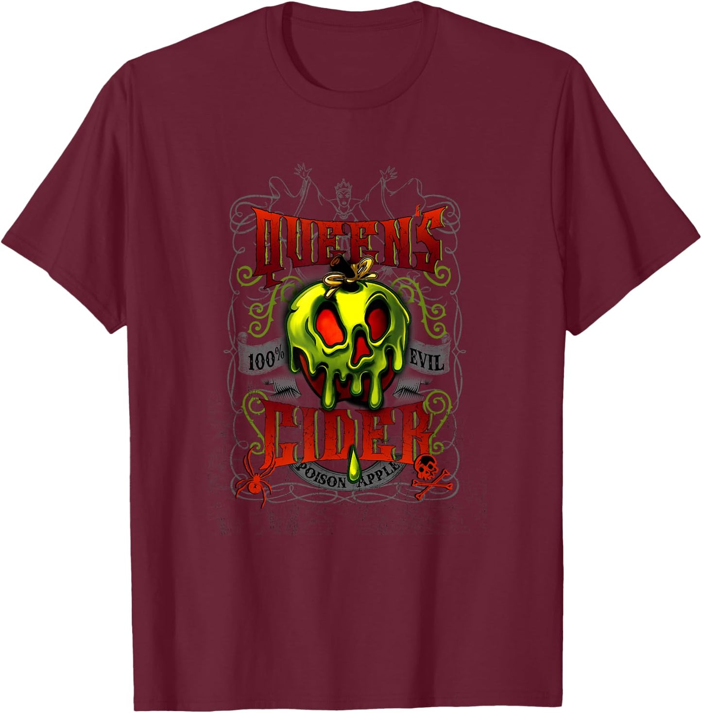Disney Snow White Queen's Cider Poison Apple 100% Evil Logo T-Shirt - T-Shirt | Maroon