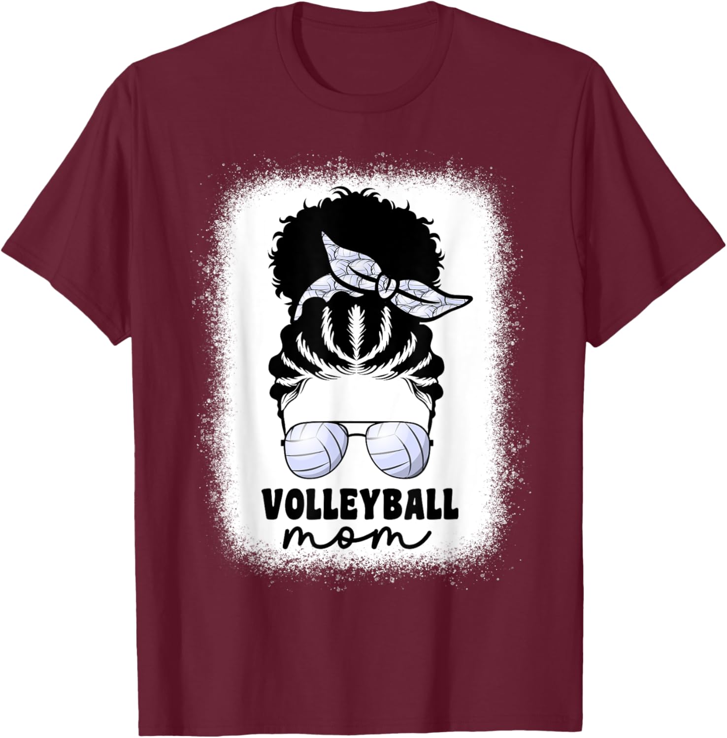 Black Afro Volleyball Mom Messy Bun Volleyball Mom T-Shirt - T-Shirt | Maroon
