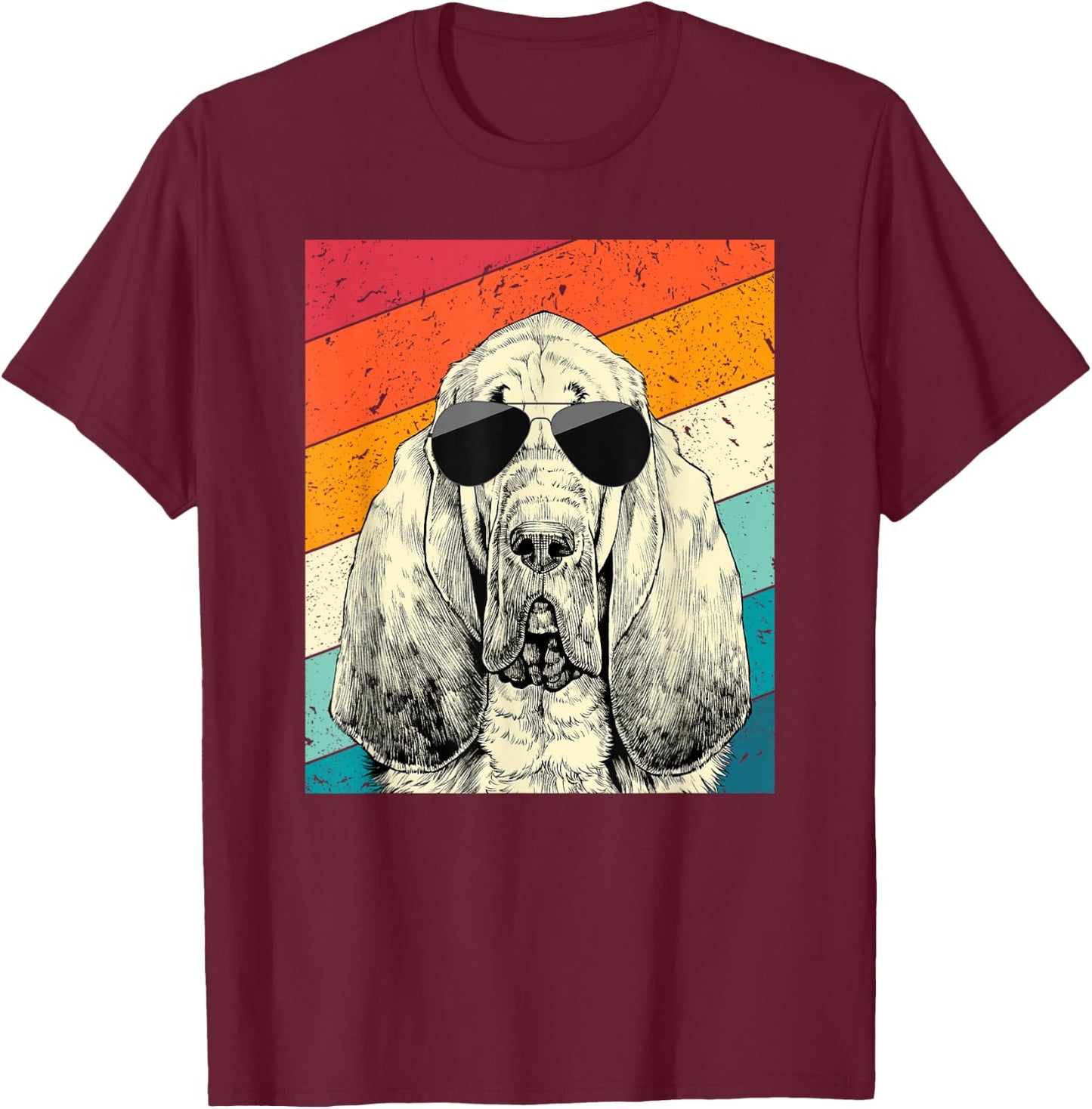 Retro Vintage Bloodhound with Sunglasses Dog Lovers Men Women Girls Kids T-Shirt - T-Shirt | Maroon