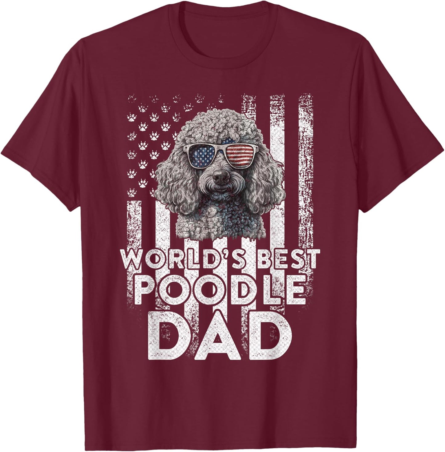Vintage USA Flag World's Best Poodle Dog Dad Fathers Day Kids Men T-Shirt - T-Shirt | Maroon